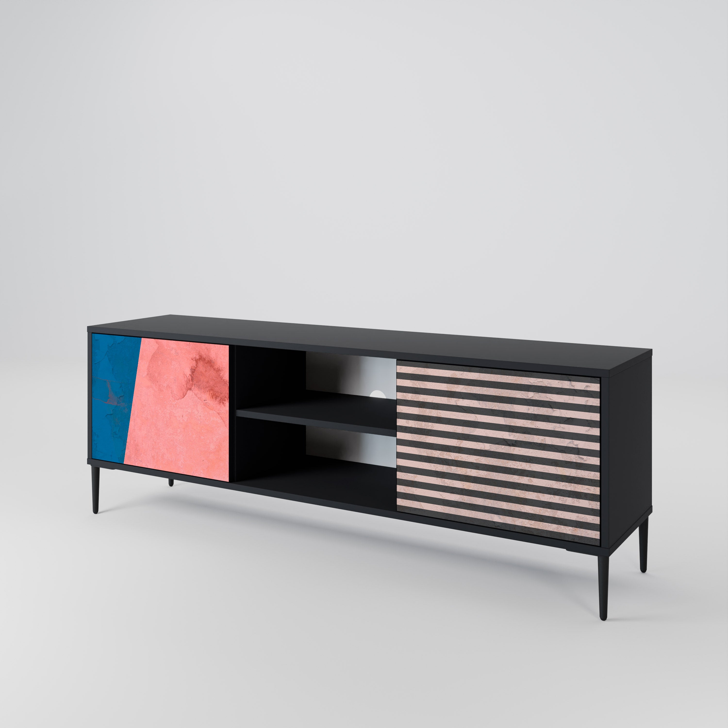 Mueble de TV GLAMOROUS STRIPE de 2 puertas con acabado negro