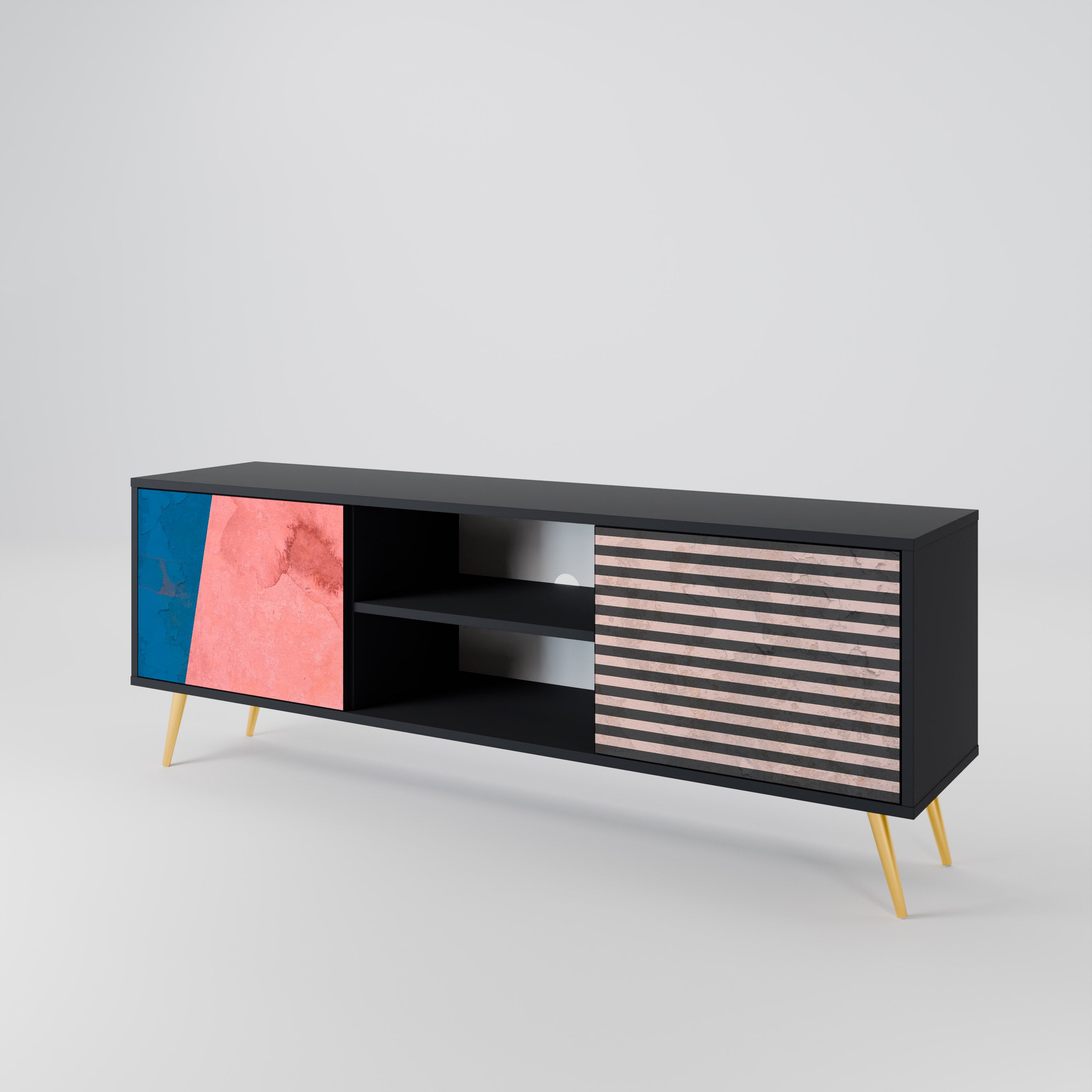 Mueble de TV GLAMOROUS STRIPE de 2 puertas con acabado negro