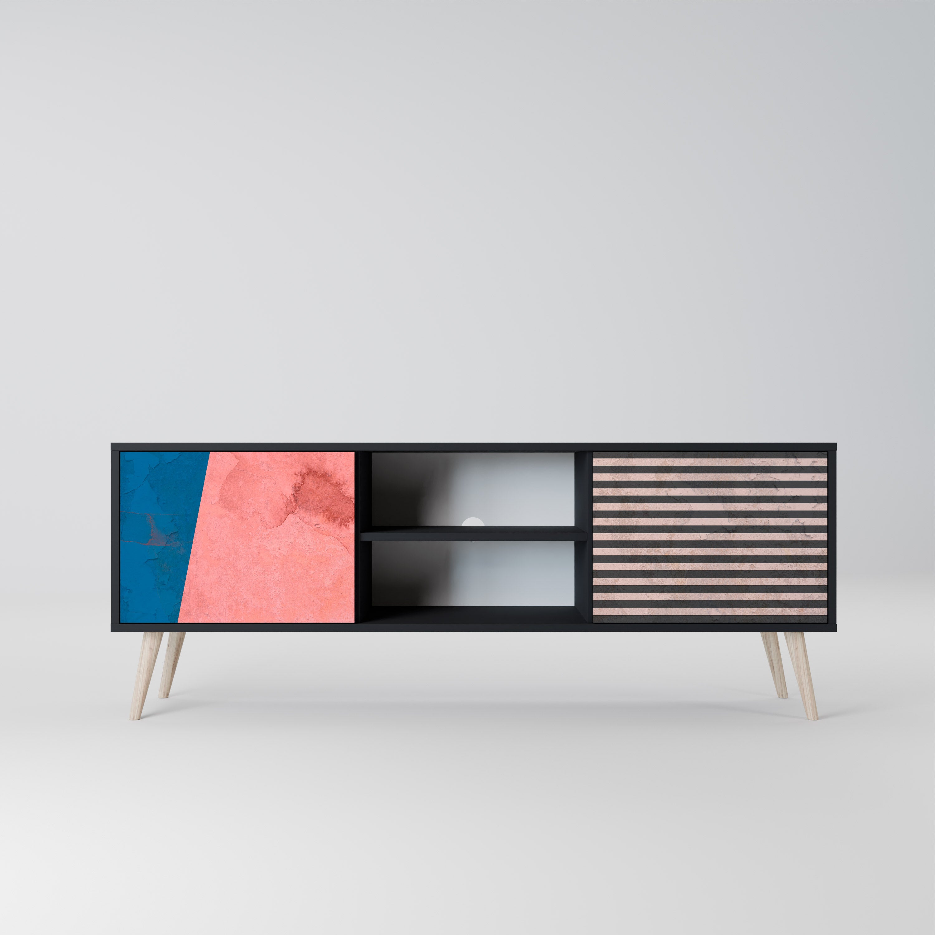 Mueble de TV GLAMOROUS STRIPE de 2 puertas con acabado negro