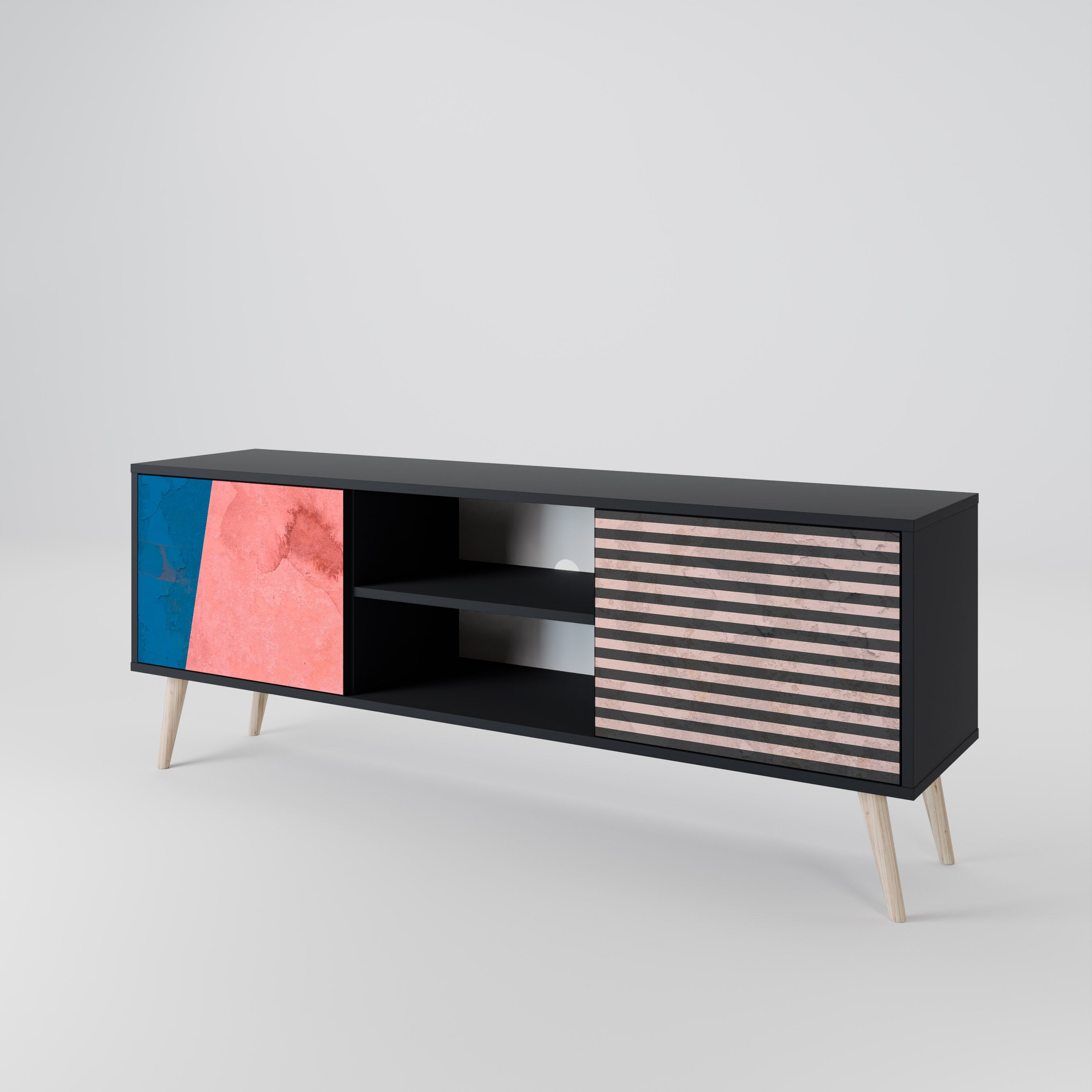 Mueble de TV GLAMOROUS STRIPE de 2 puertas con acabado negro