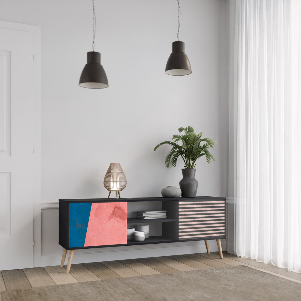 Mueble de TV GLAMOROUS STRIPE de 2 puertas con acabado negro