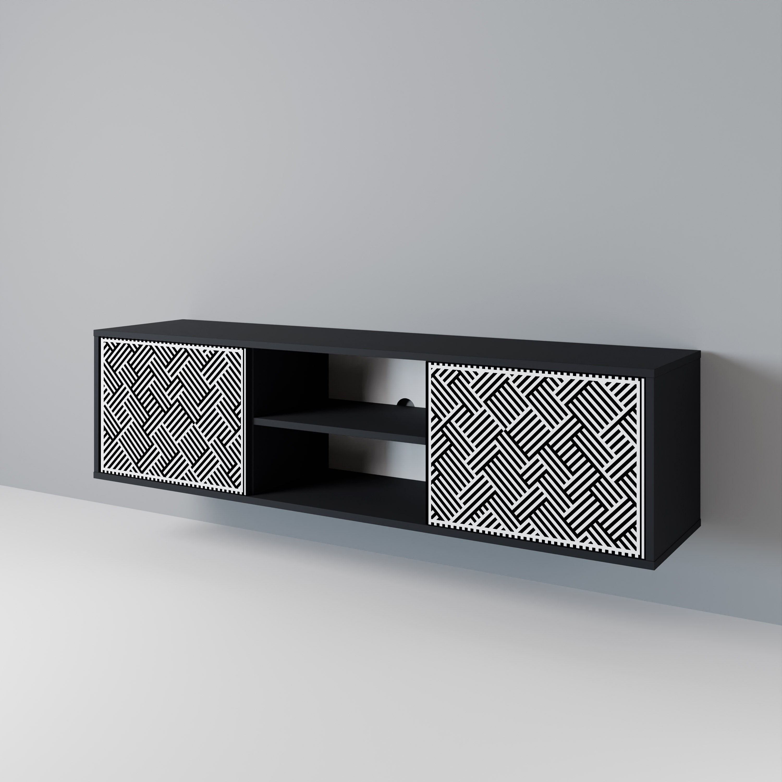Mueble de TV de 2 puertas TEMPORARY SEQUENCE en acabado negro