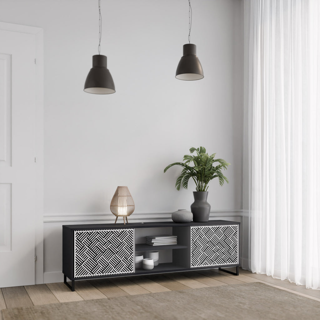 Mueble de TV de 2 puertas TEMPORARY SEQUENCE en acabado negro