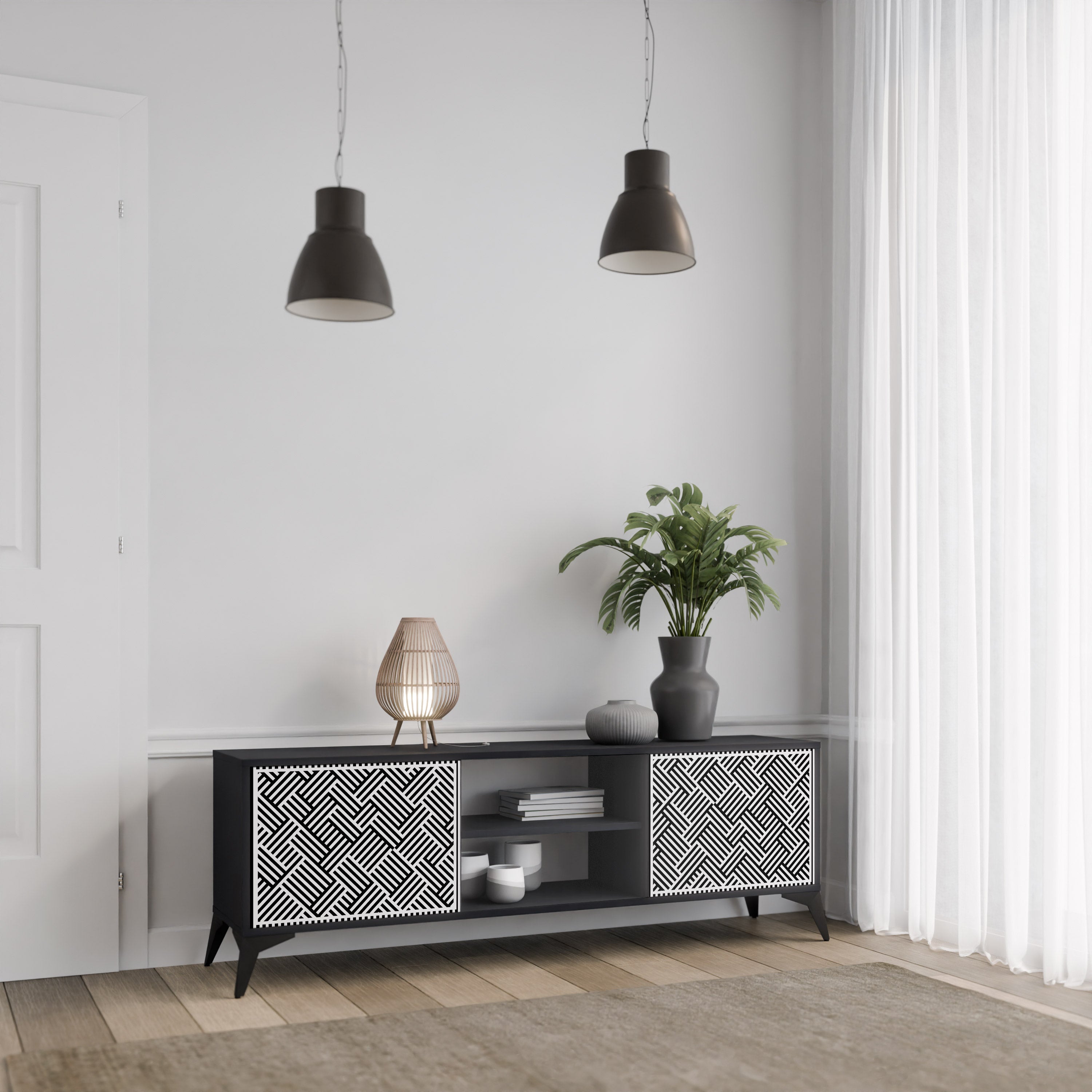 Mueble de TV de 2 puertas TEMPORARY SEQUENCE en acabado negro
