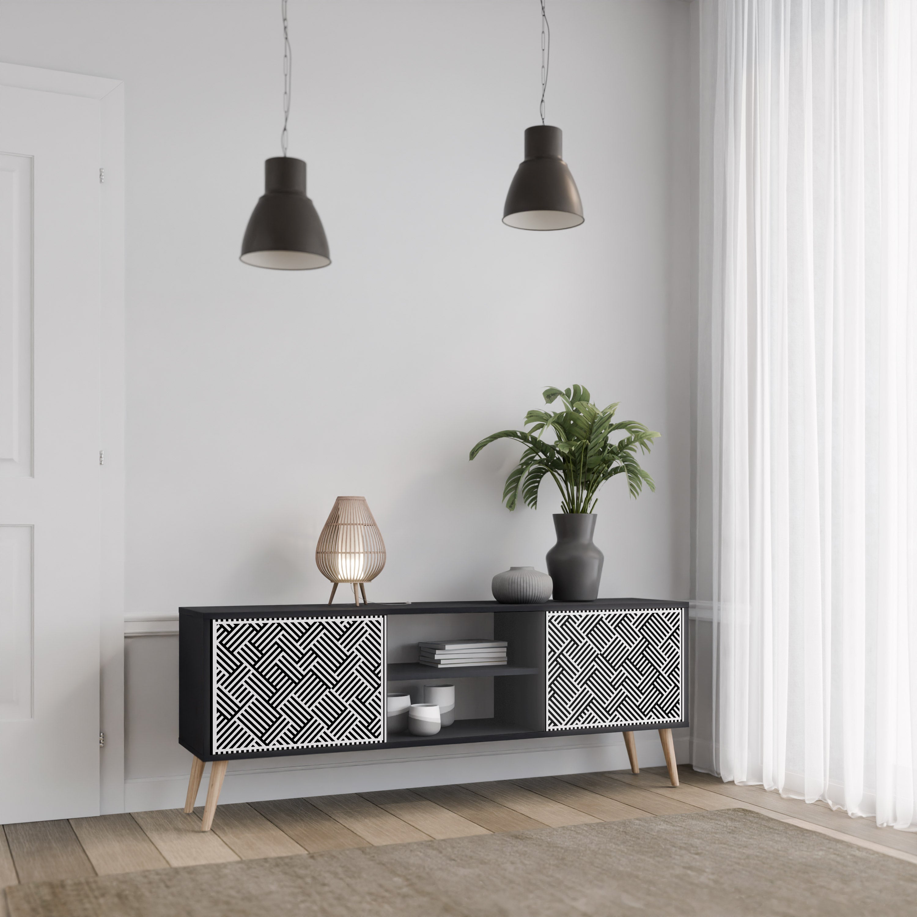 Mueble de TV de 2 puertas TEMPORARY SEQUENCE en acabado negro