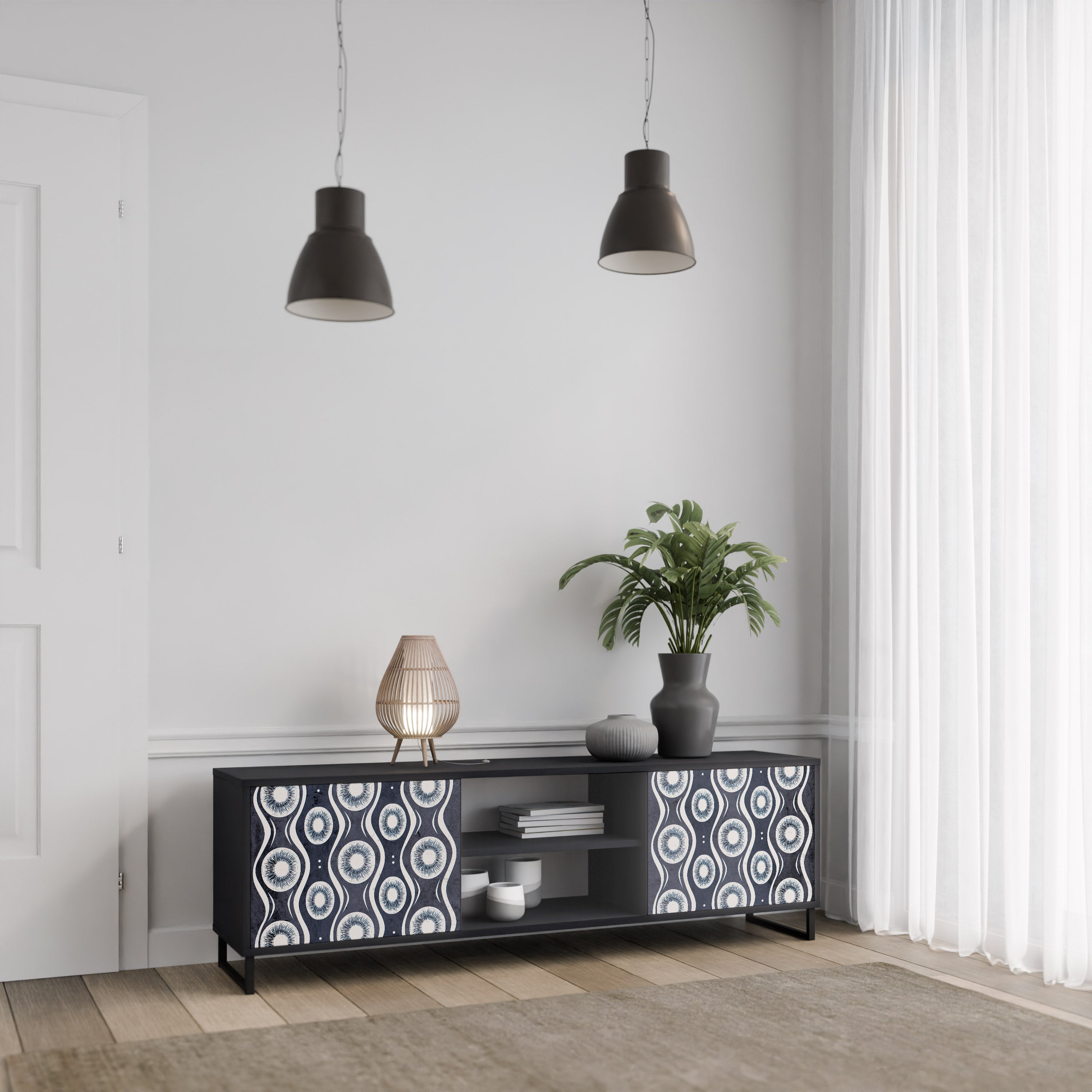 Mueble de TV de 2 puertas GRAPHITE EYES en acabado negro