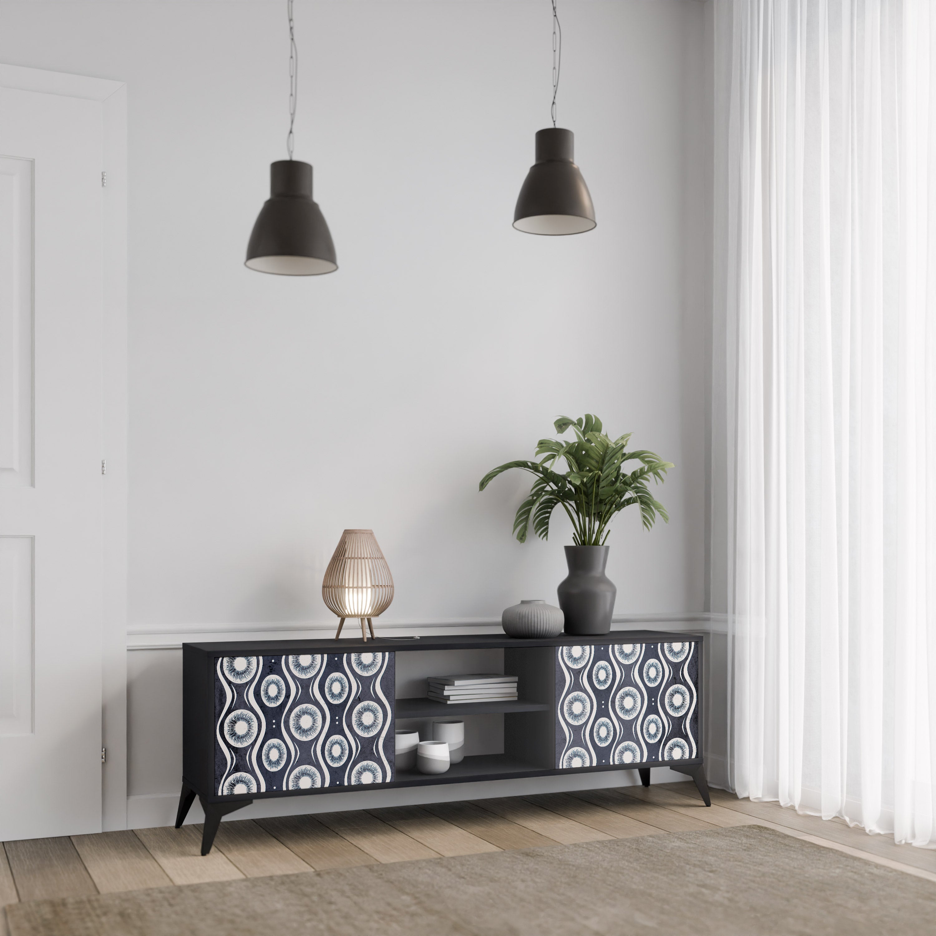 Mueble de TV de 2 puertas GRAPHITE EYES en acabado negro