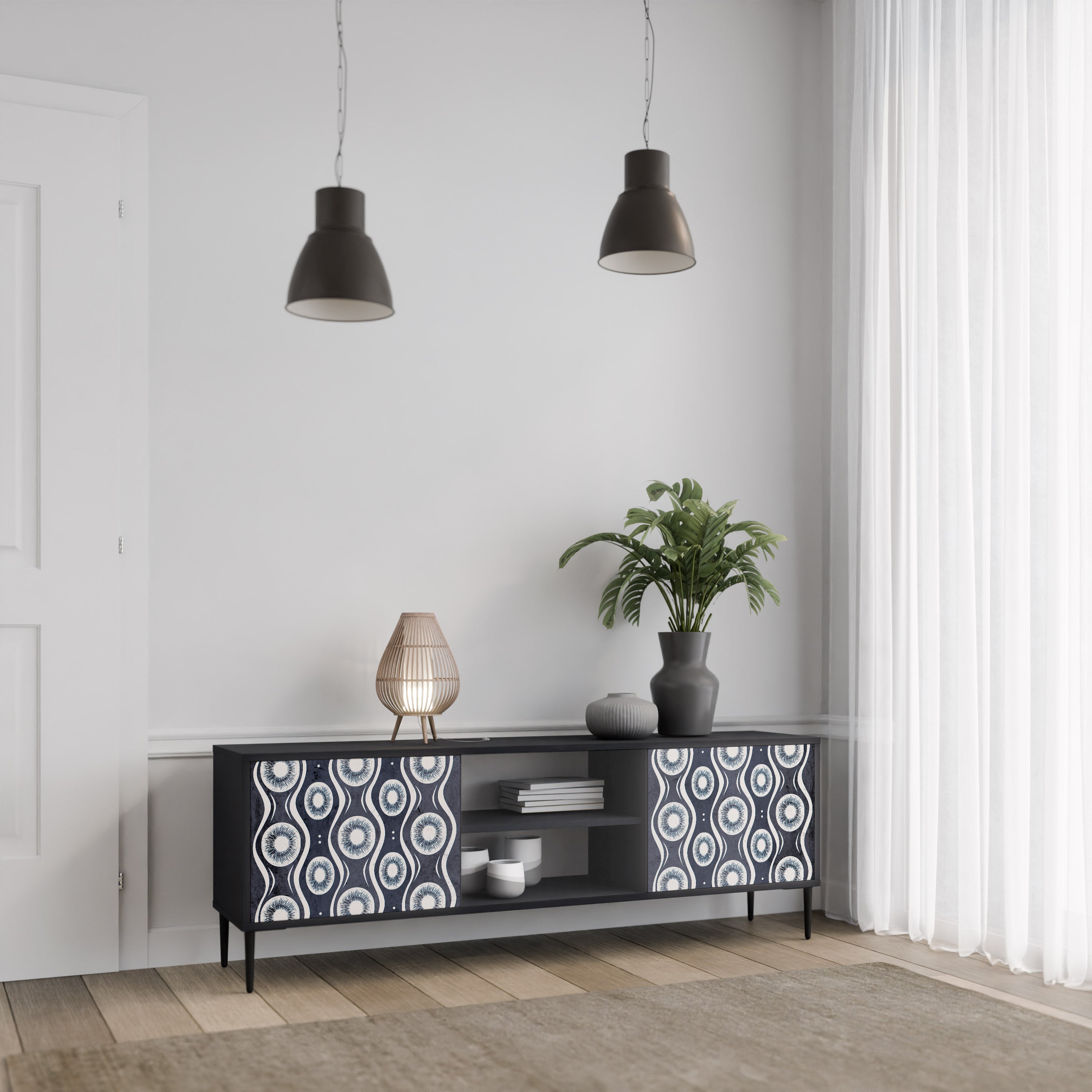 Mueble de TV de 2 puertas GRAPHITE EYES en acabado negro