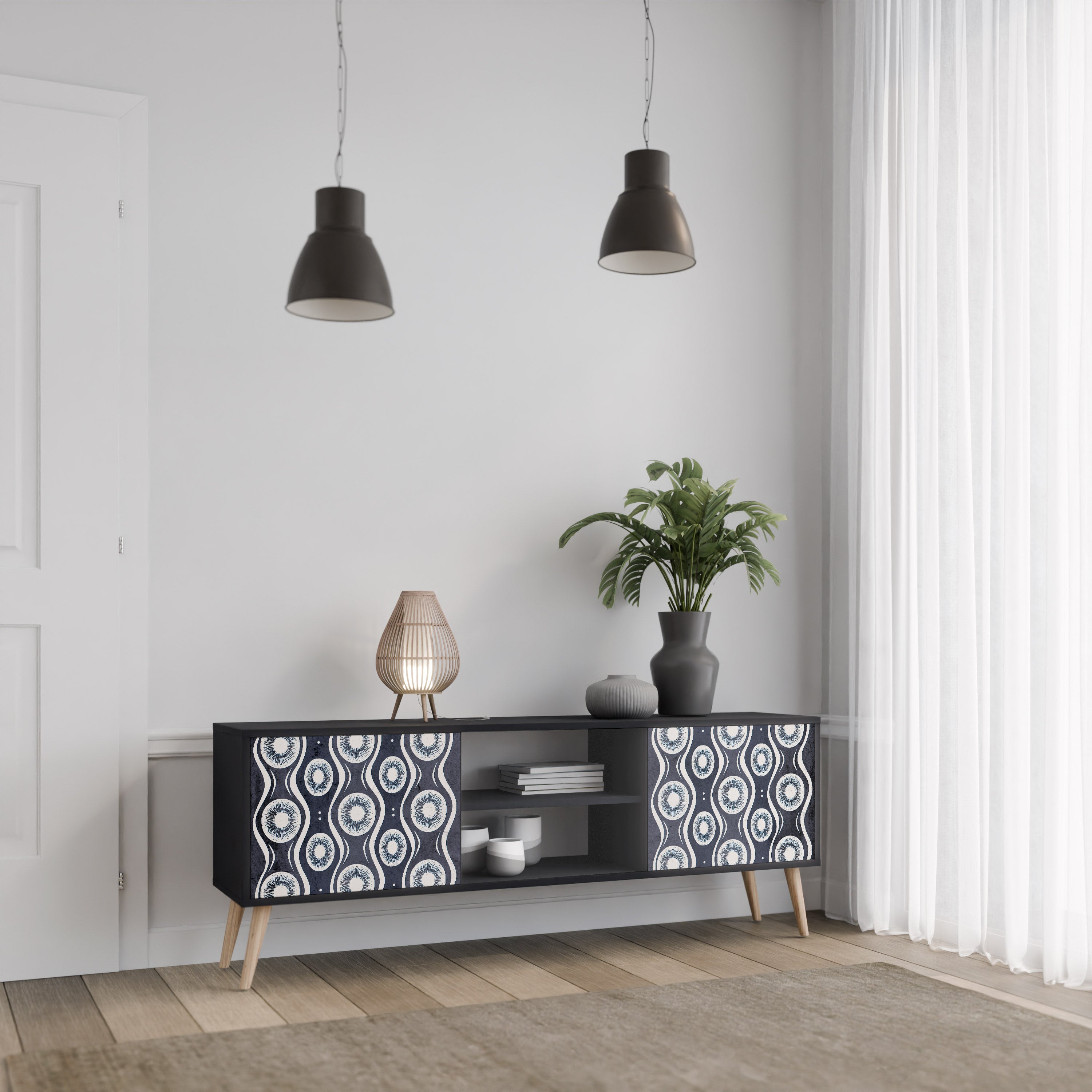 Mueble de TV de 2 puertas GRAPHITE EYES en acabado negro