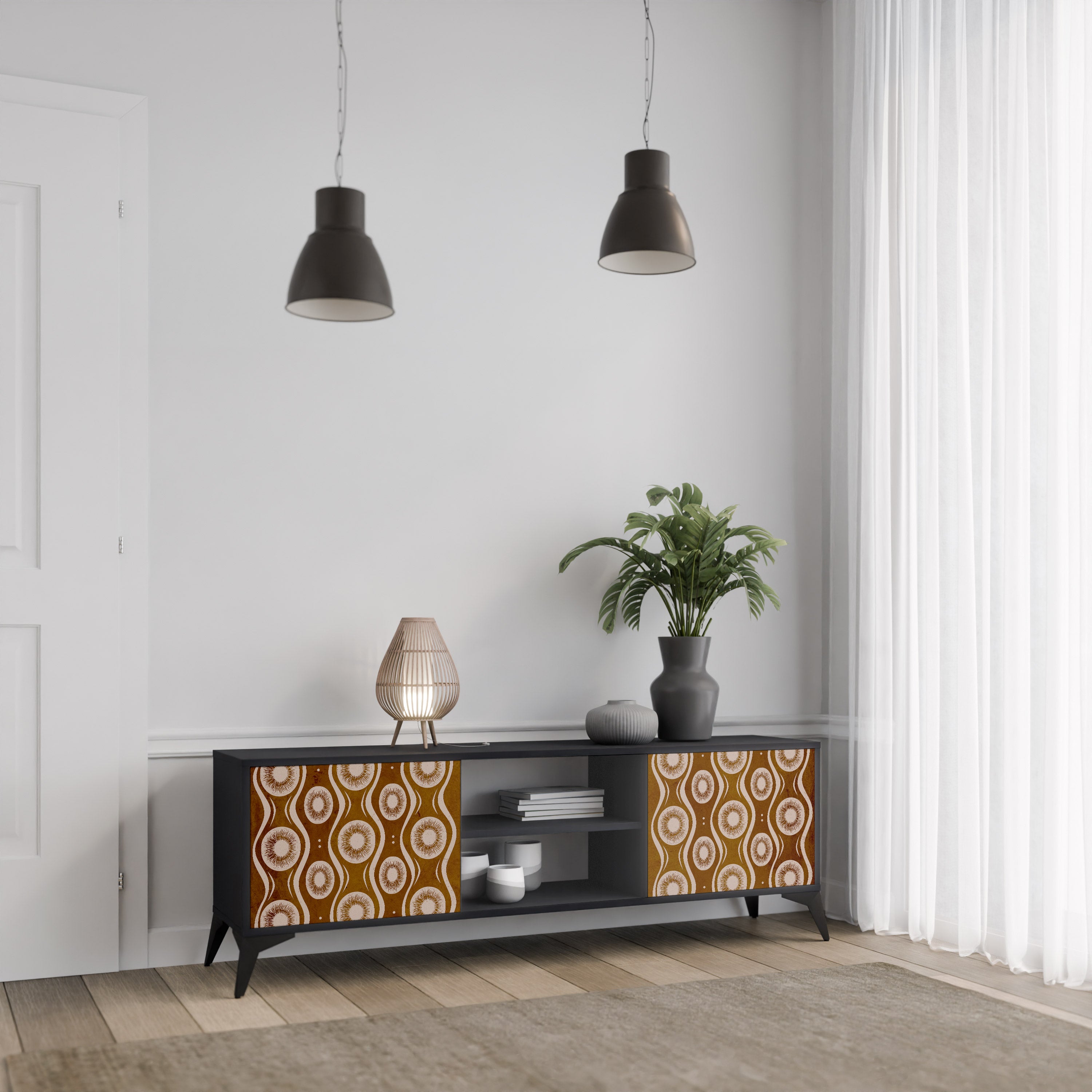 Mueble de TV de 2 puertas BROWN EYES en acabado negro