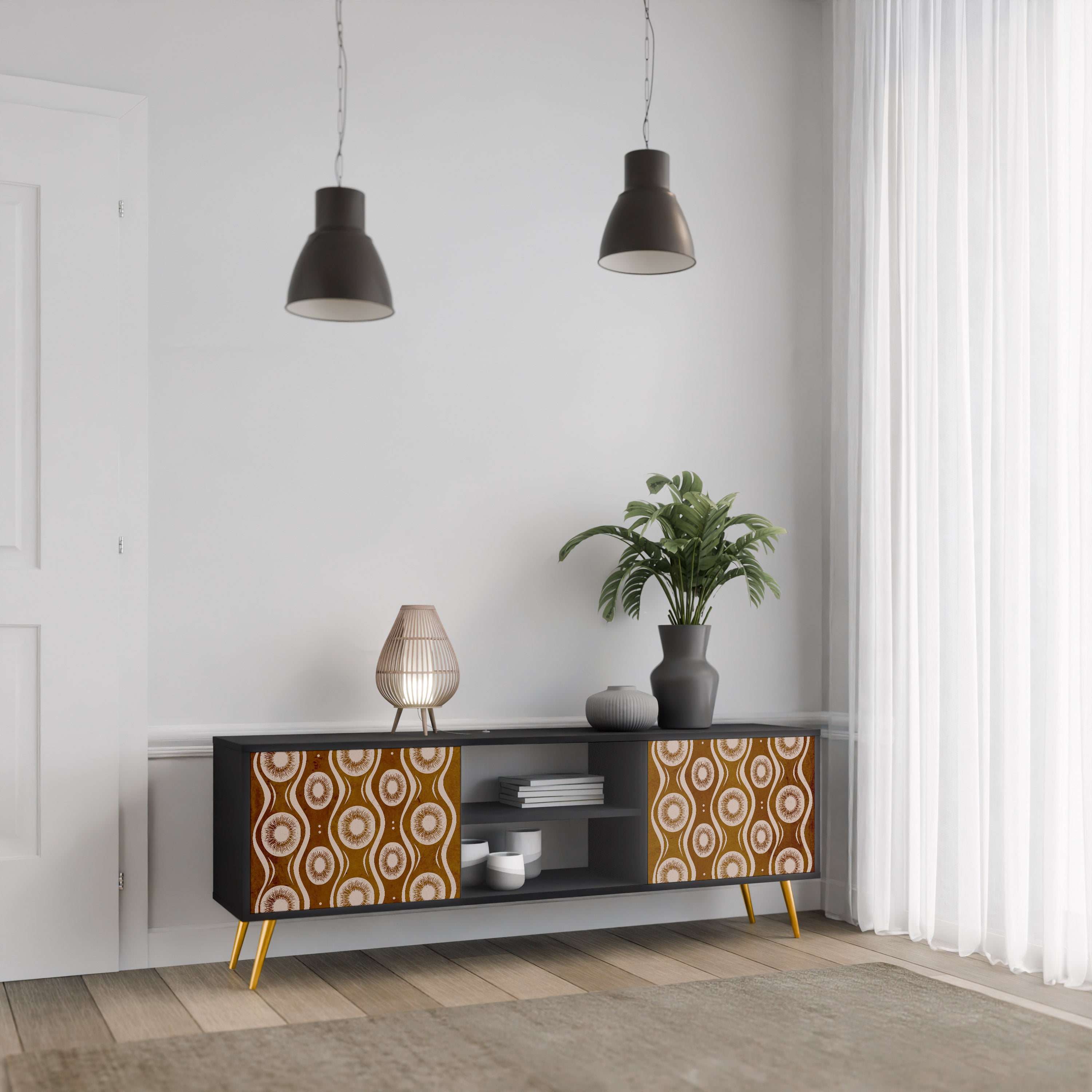 Mueble de TV de 2 puertas BROWN EYES en acabado negro