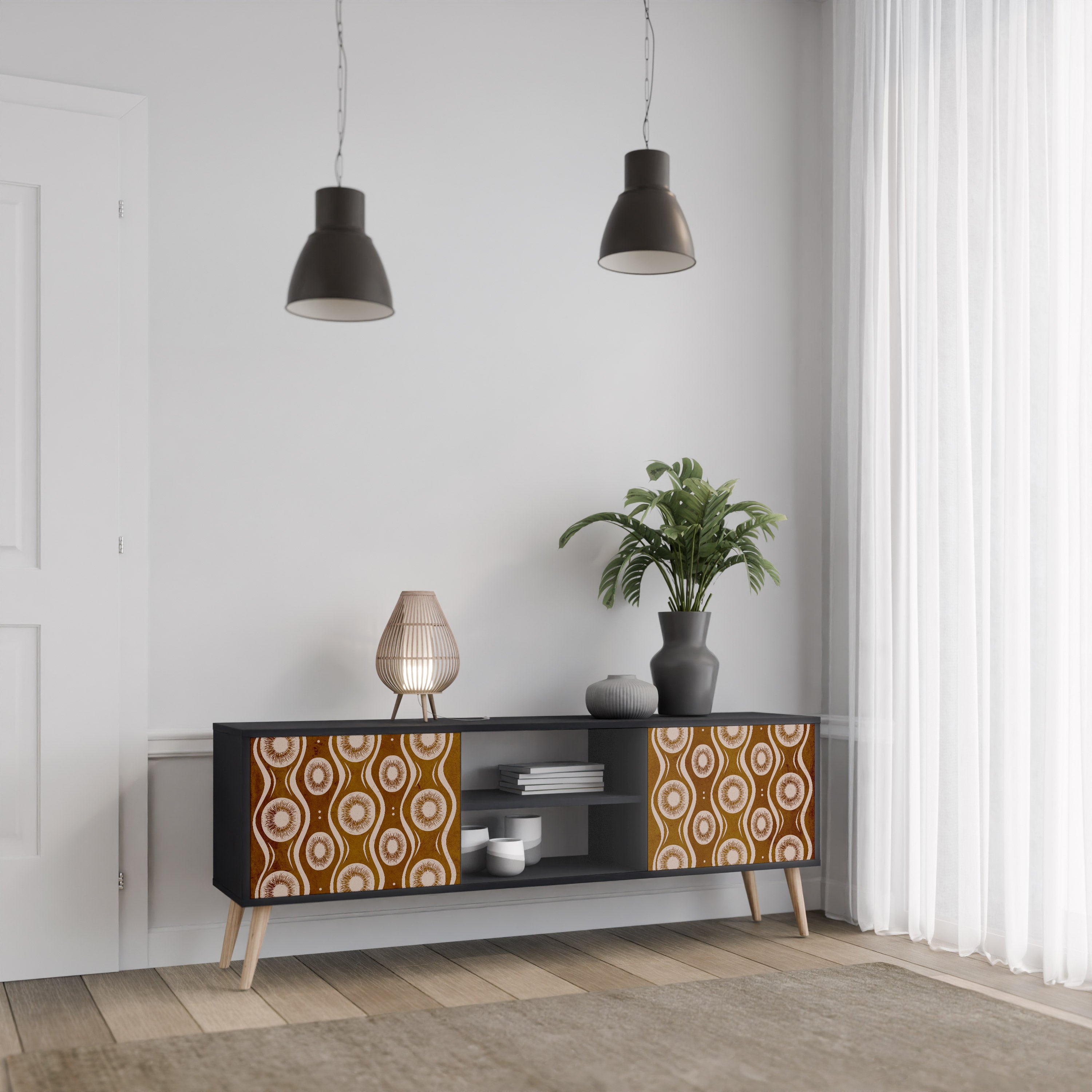 Mueble de TV de 2 puertas BROWN EYES en acabado negro