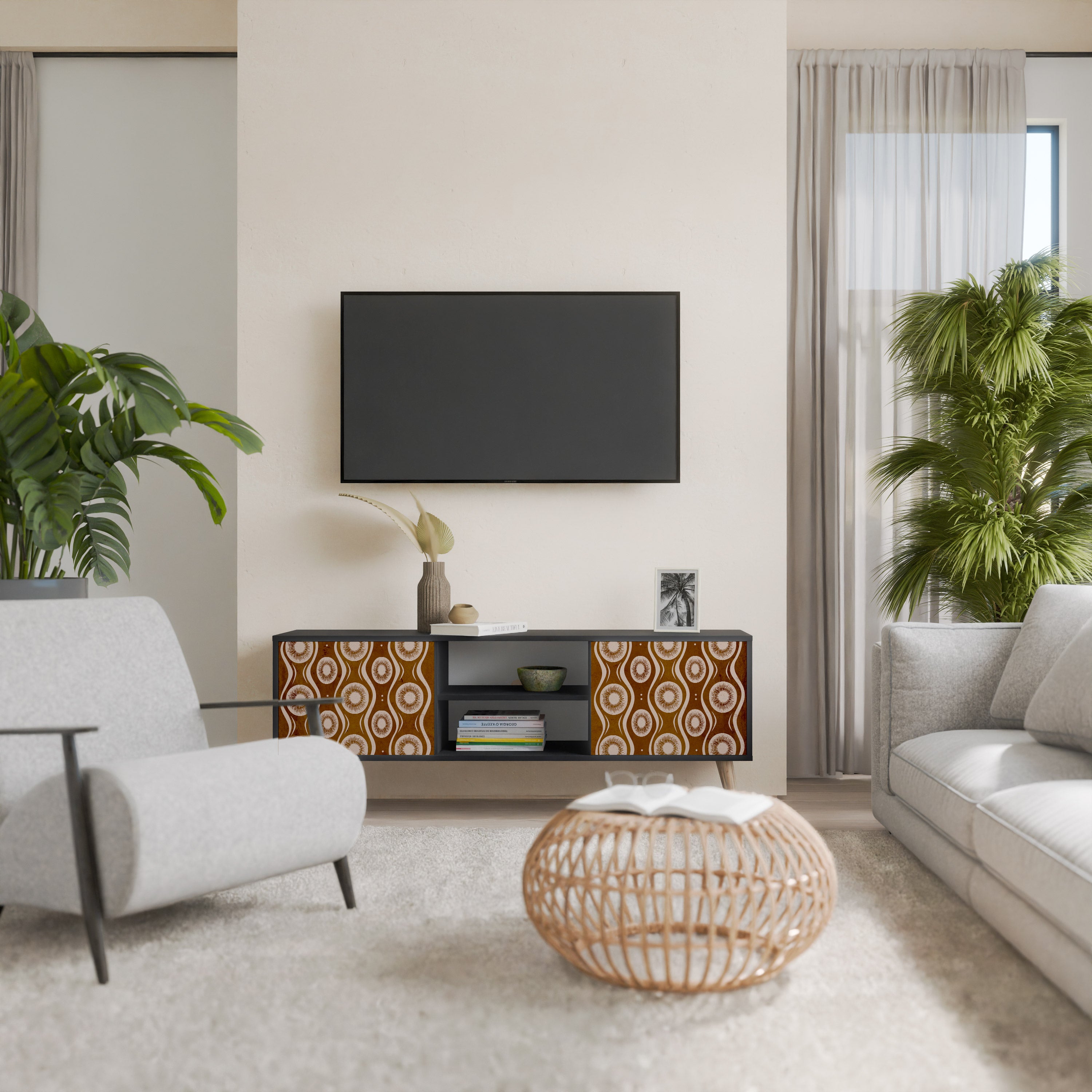 Mueble de TV de 2 puertas BROWN EYES en acabado negro