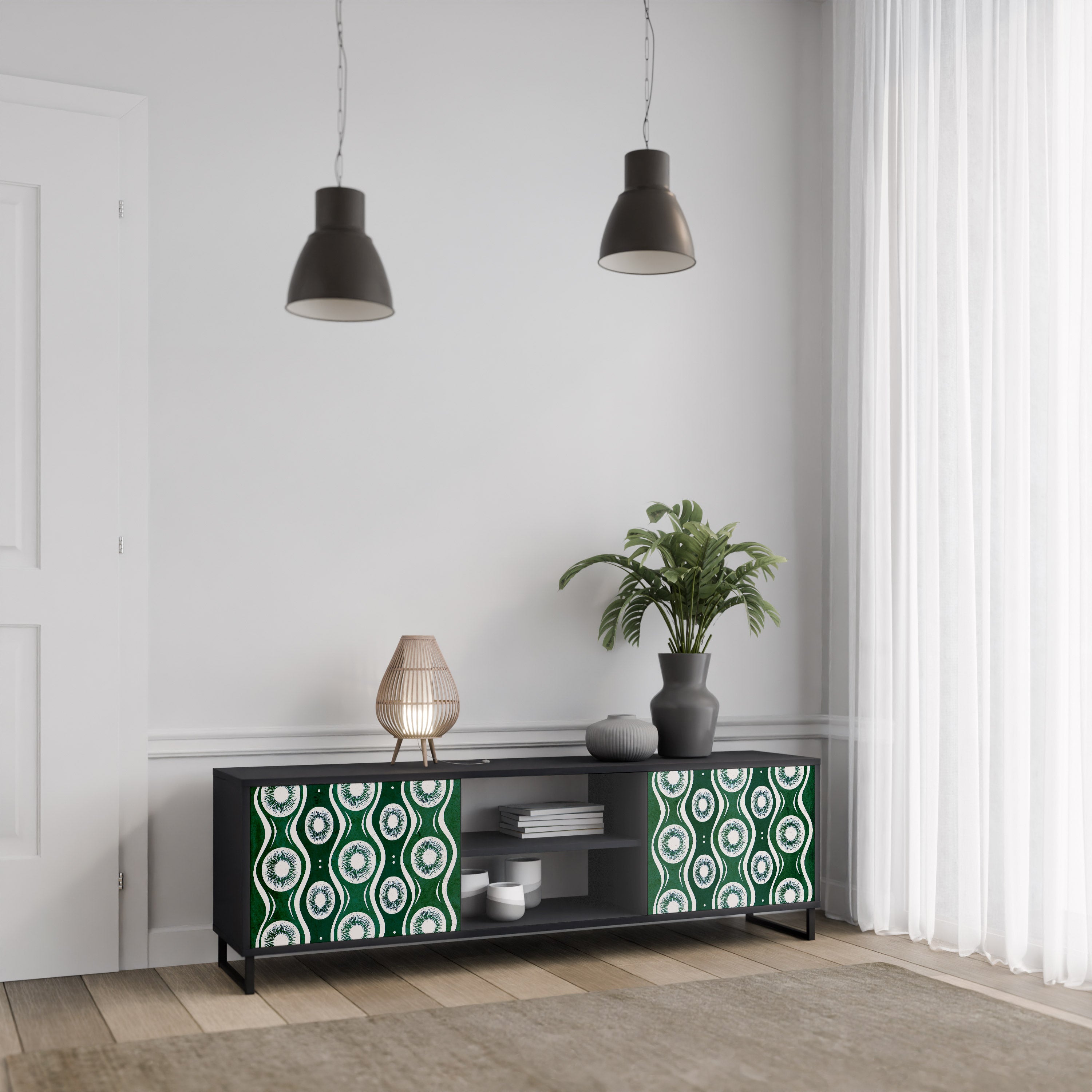 Mueble de TV de 2 puertas GREEN EYES con acabado negro