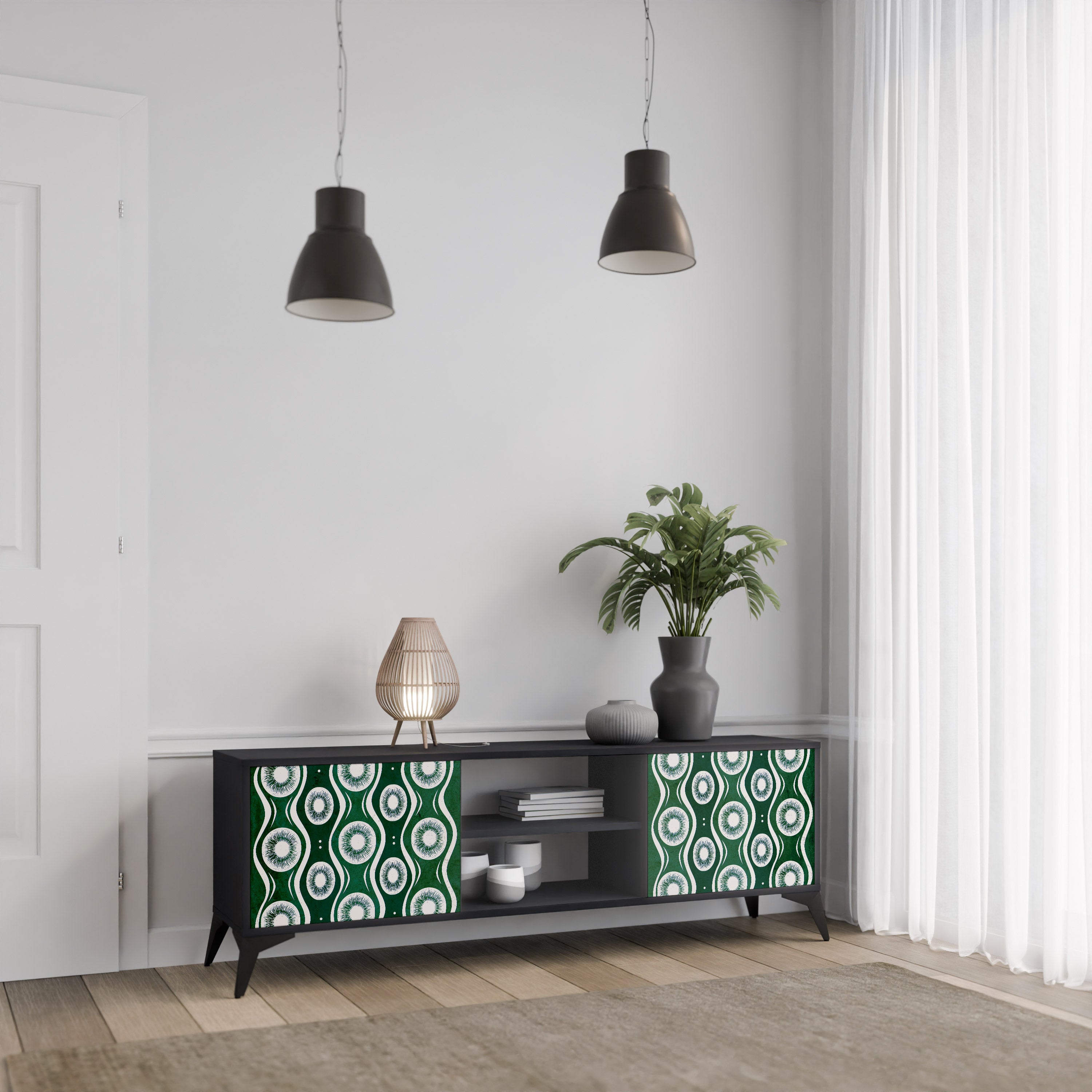 Mueble de TV de 2 puertas GREEN EYES con acabado negro