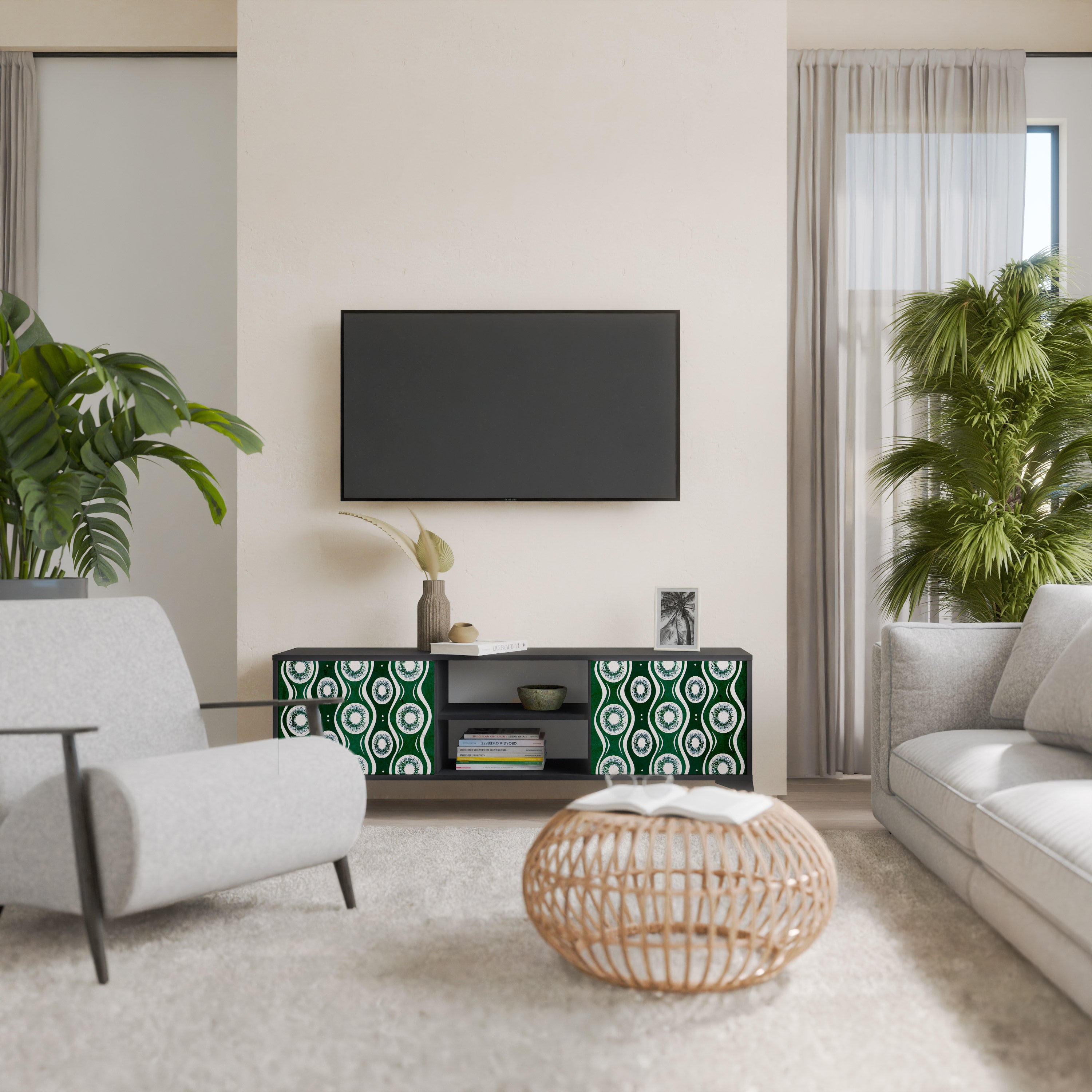 Mueble de TV de 2 puertas GREEN EYES con acabado negro