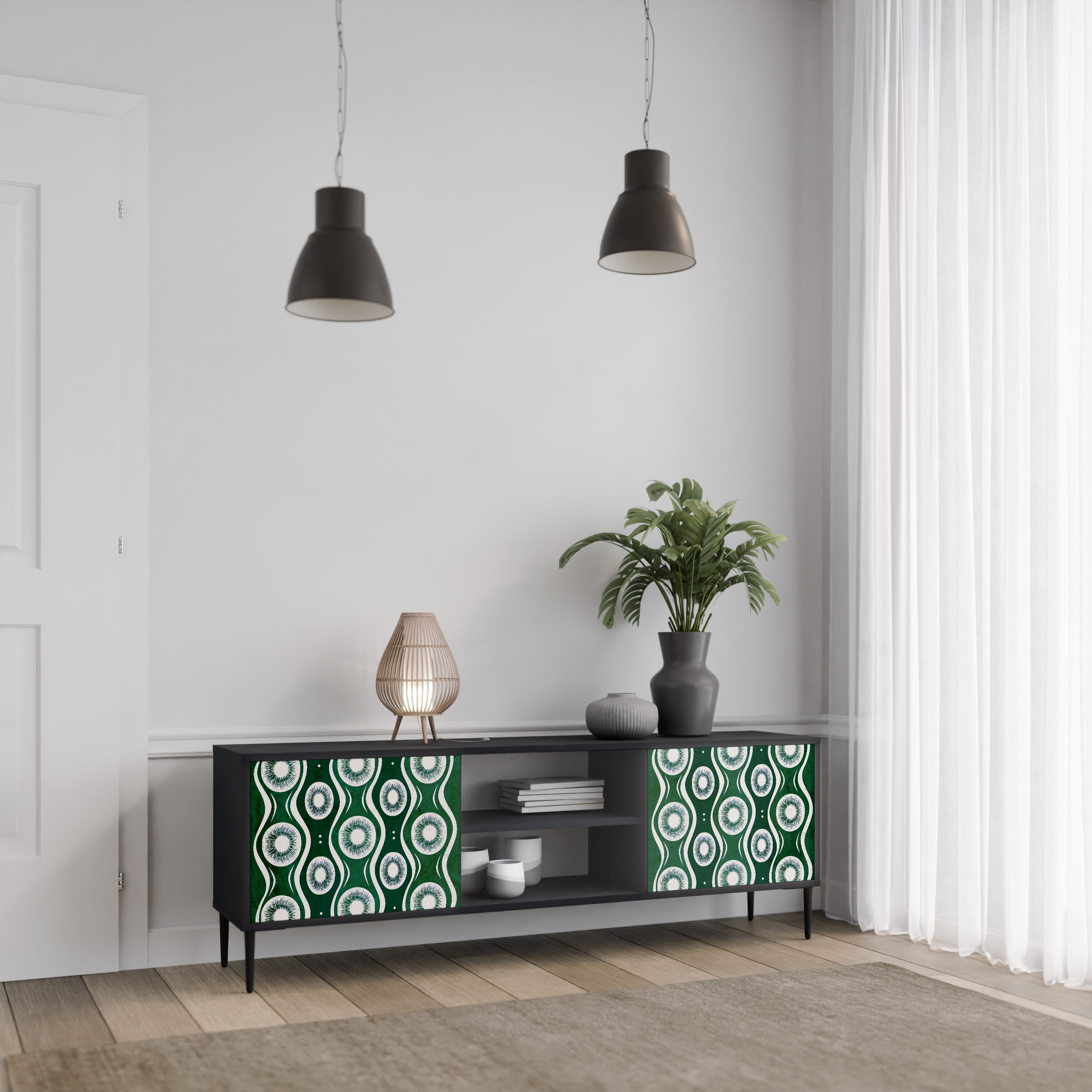 Mueble de TV de 2 puertas GREEN EYES con acabado negro