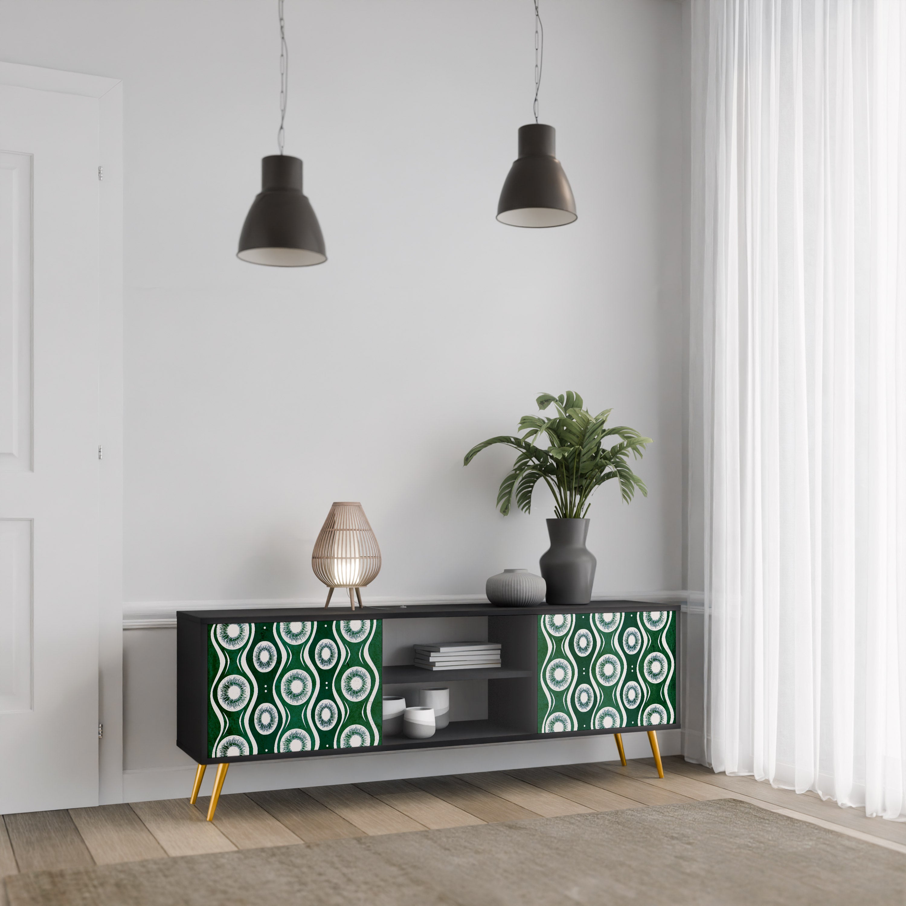 Mueble de TV de 2 puertas GREEN EYES con acabado negro