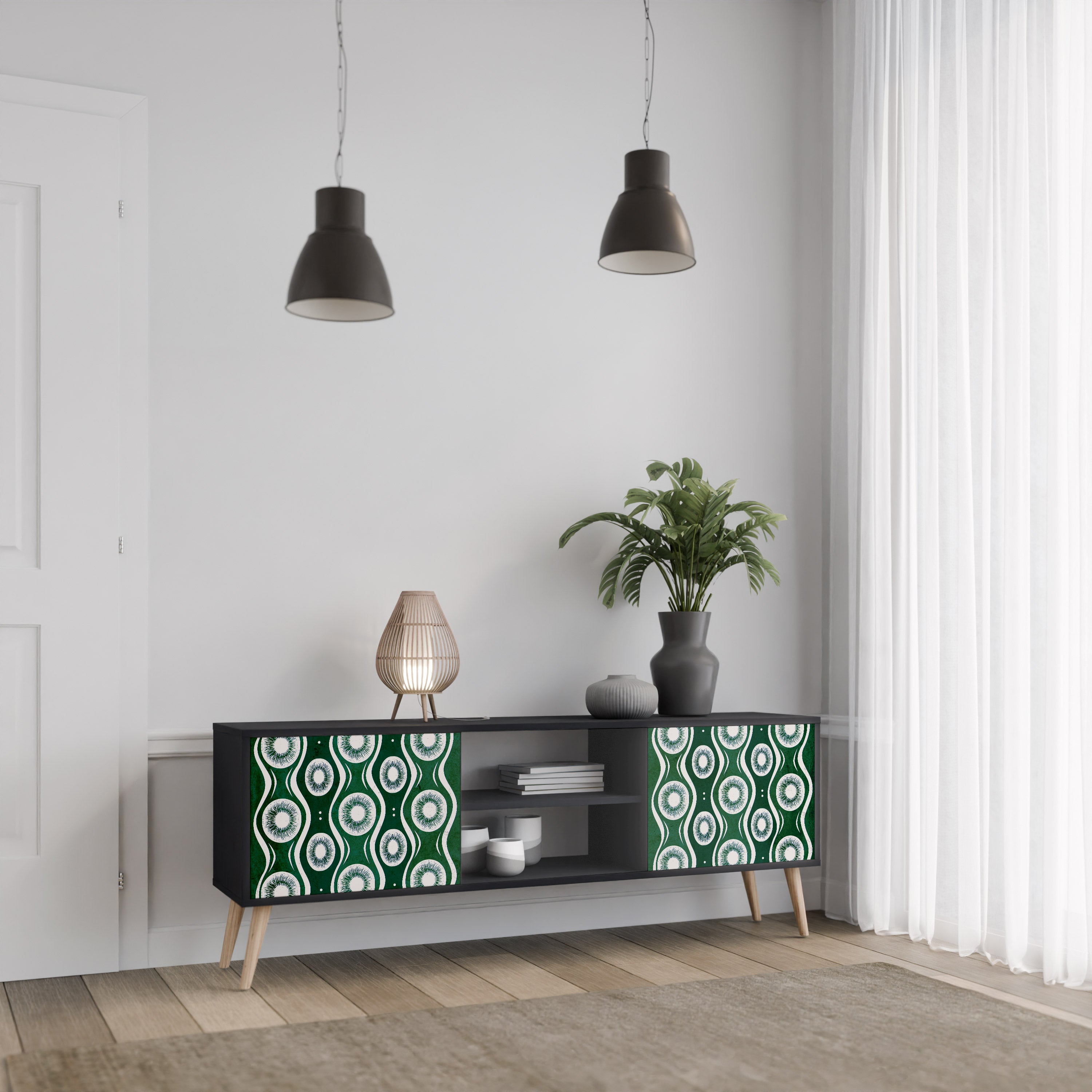 Mueble de TV de 2 puertas GREEN EYES con acabado negro