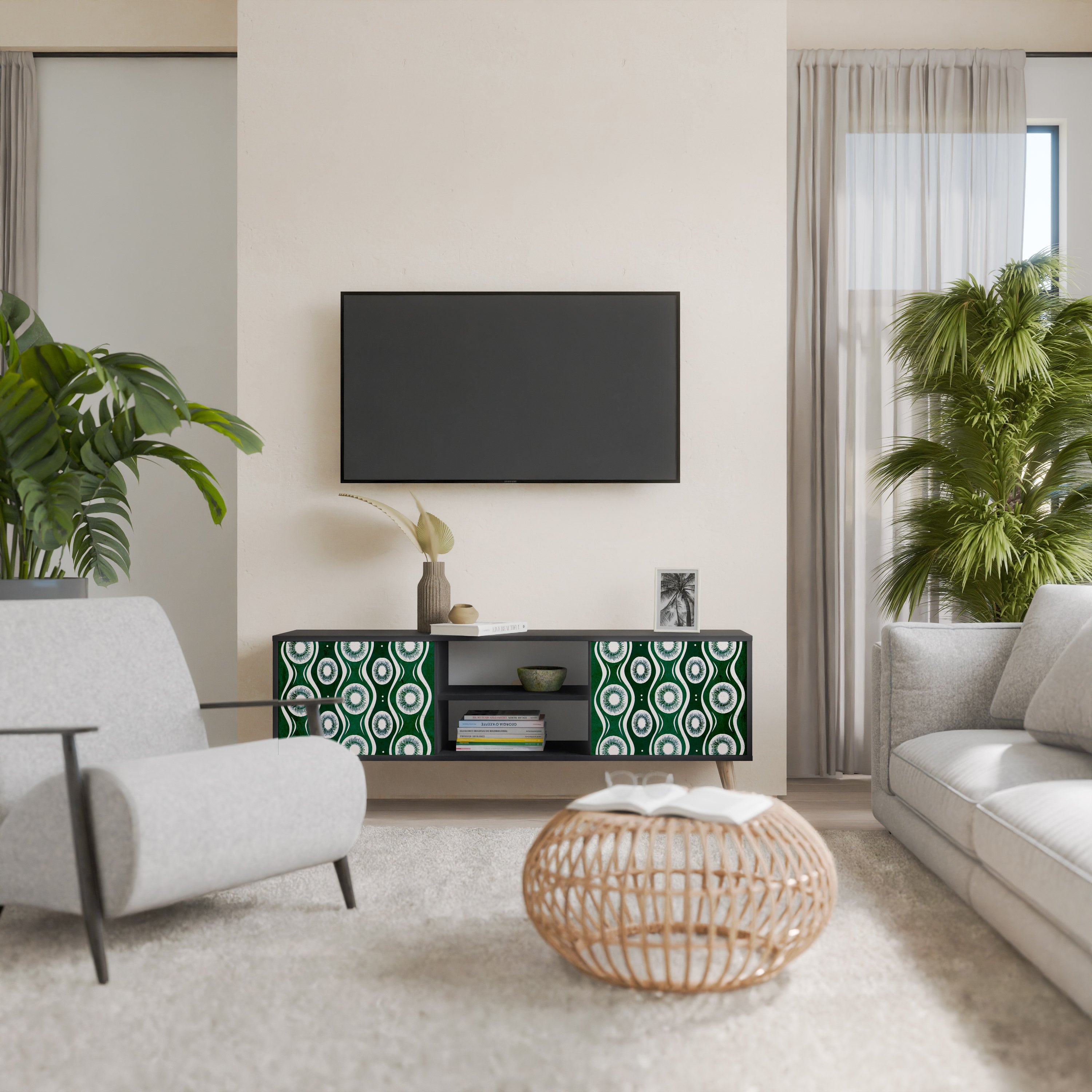 Mueble de TV de 2 puertas GREEN EYES con acabado negro