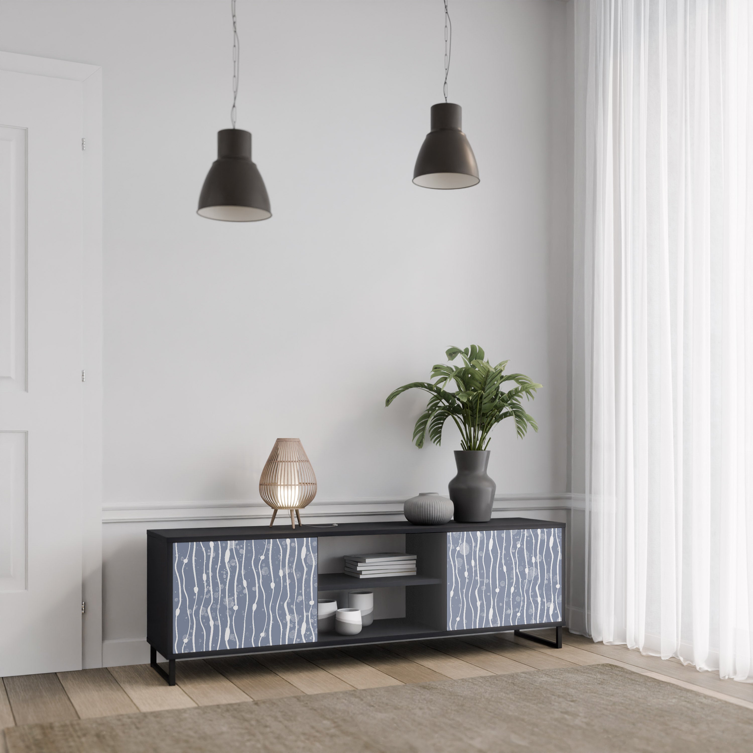 Mueble de TV de 2 puertas GRAPHITE RAIN en acabado negro