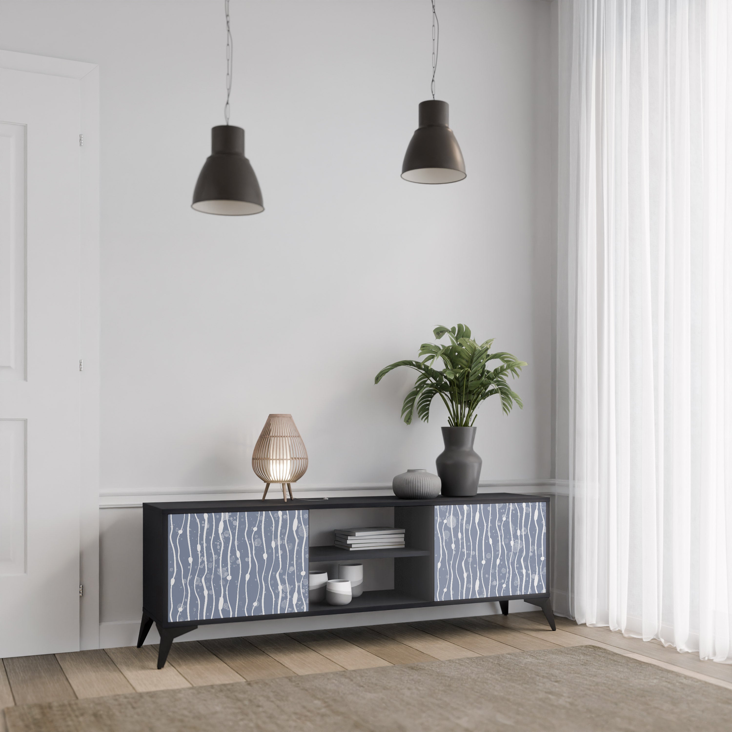 Mueble de TV de 2 puertas GRAPHITE RAIN en acabado negro