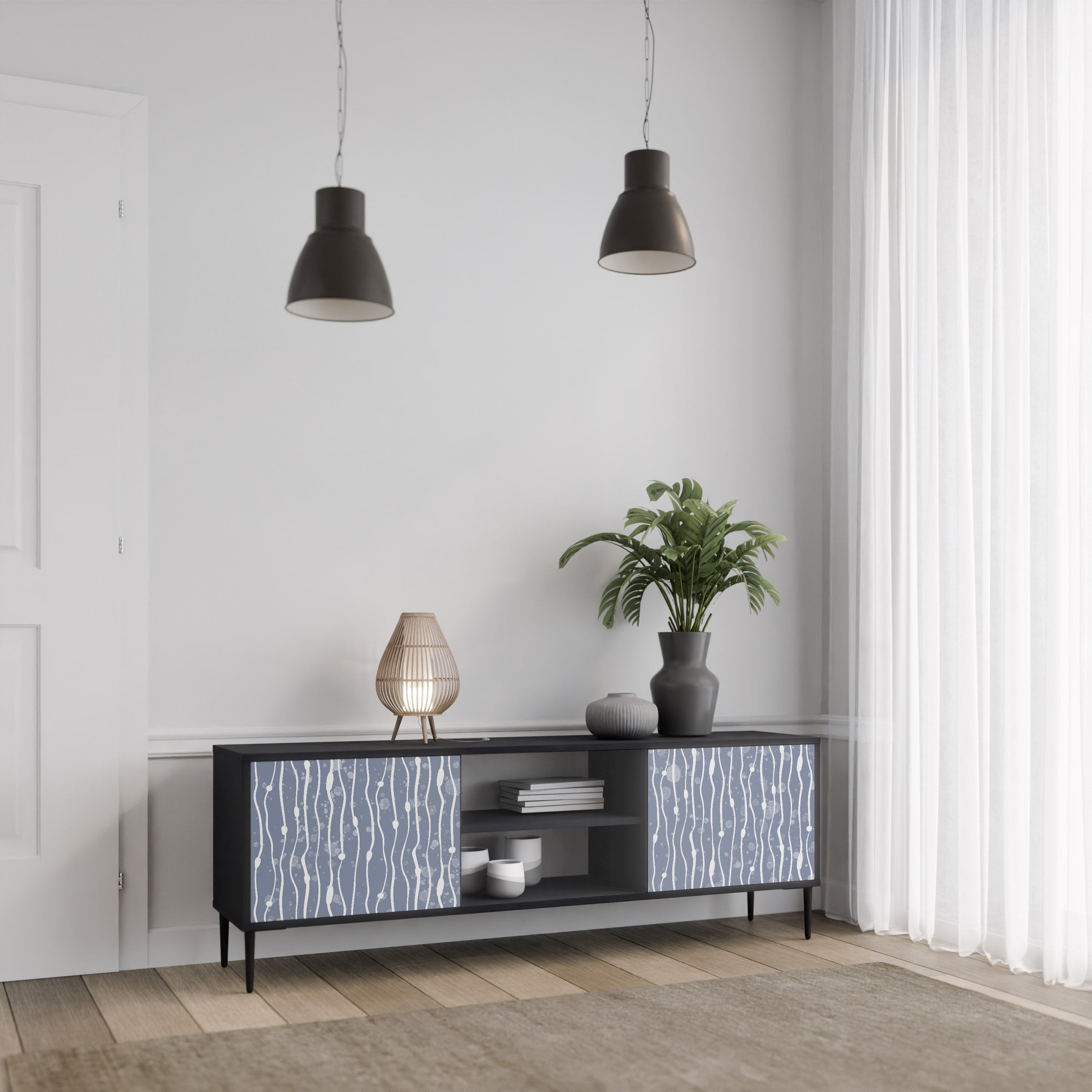 Mueble de TV de 2 puertas GRAPHITE RAIN en acabado negro