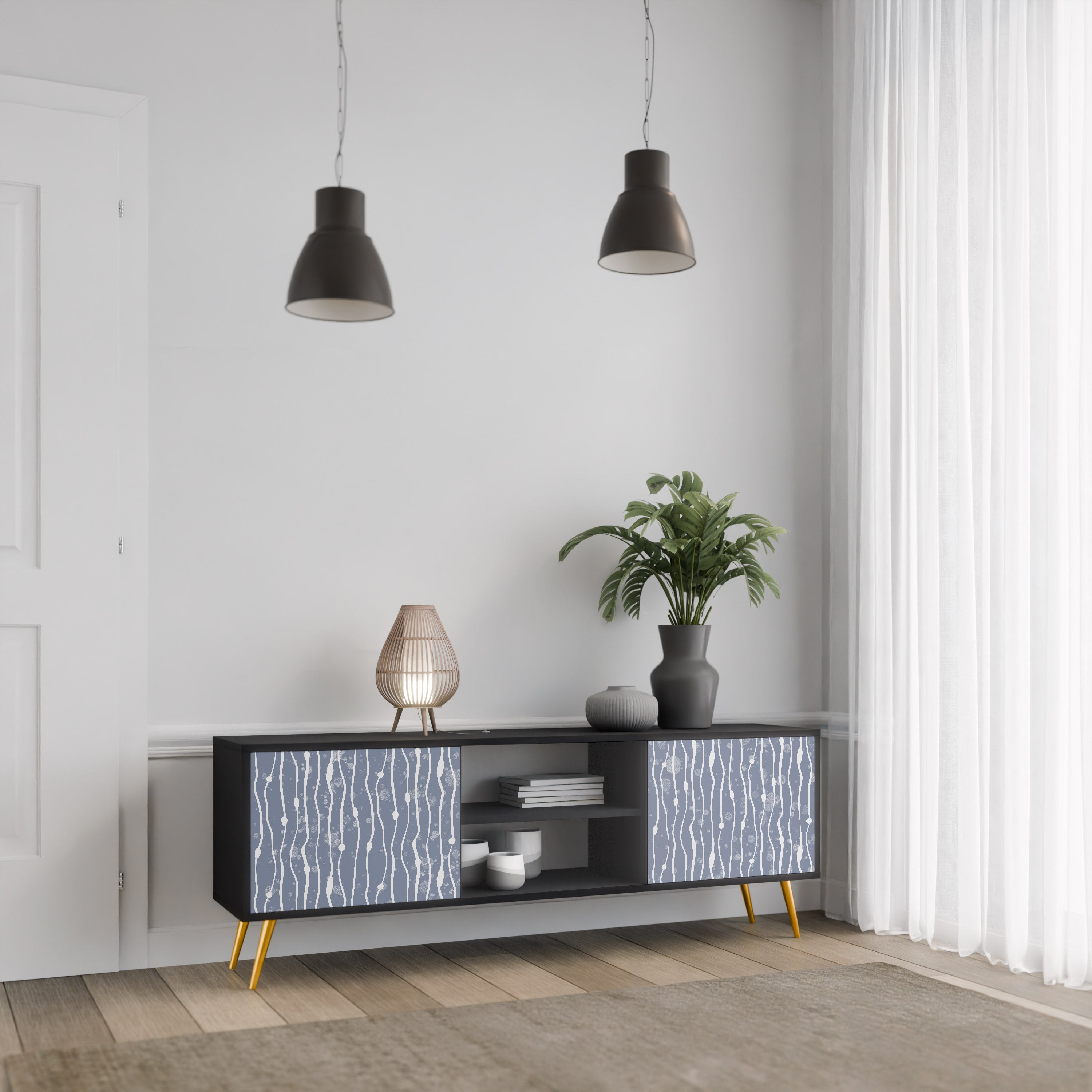 Mueble de TV de 2 puertas GRAPHITE RAIN en acabado negro