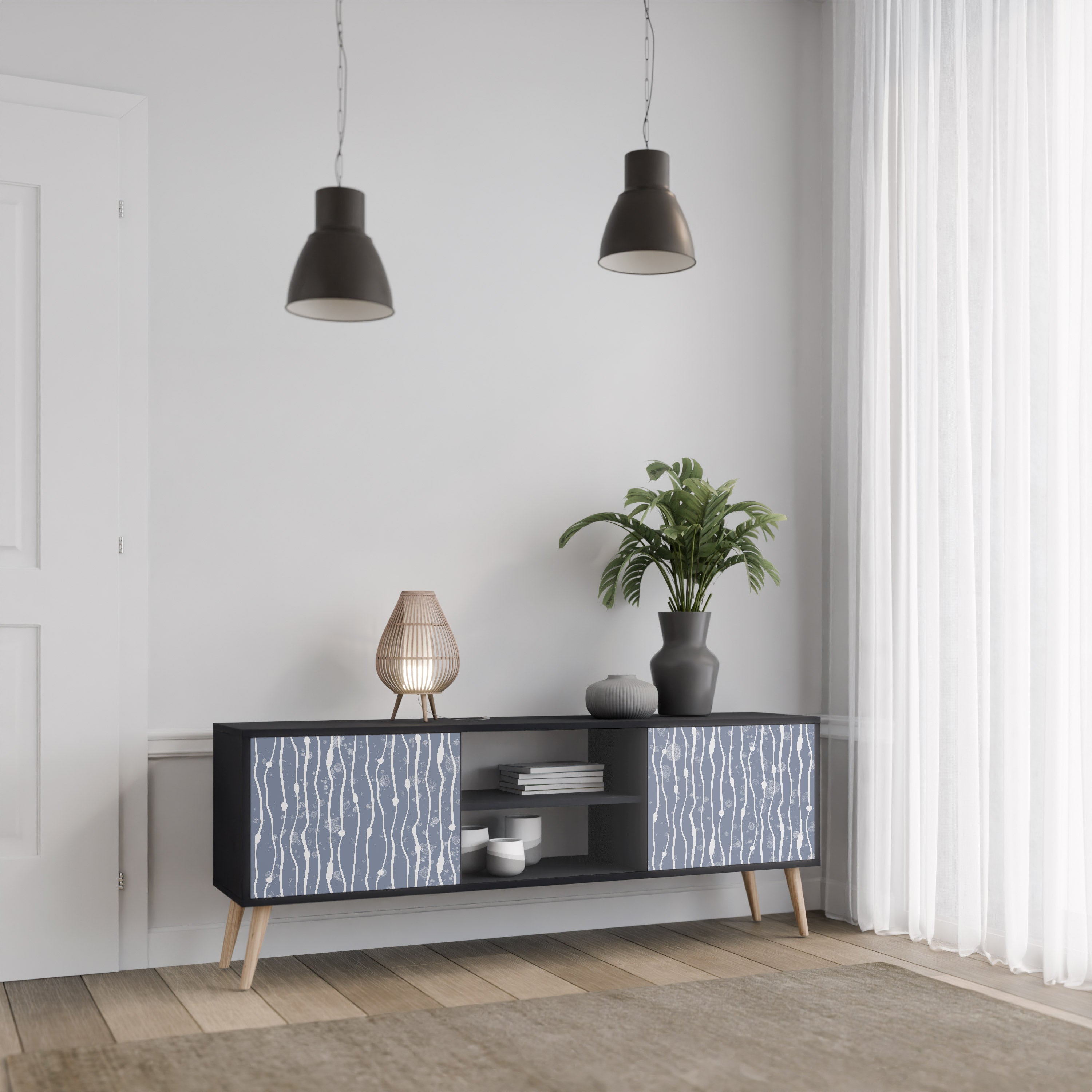 Mueble de TV de 2 puertas GRAPHITE RAIN en acabado negro