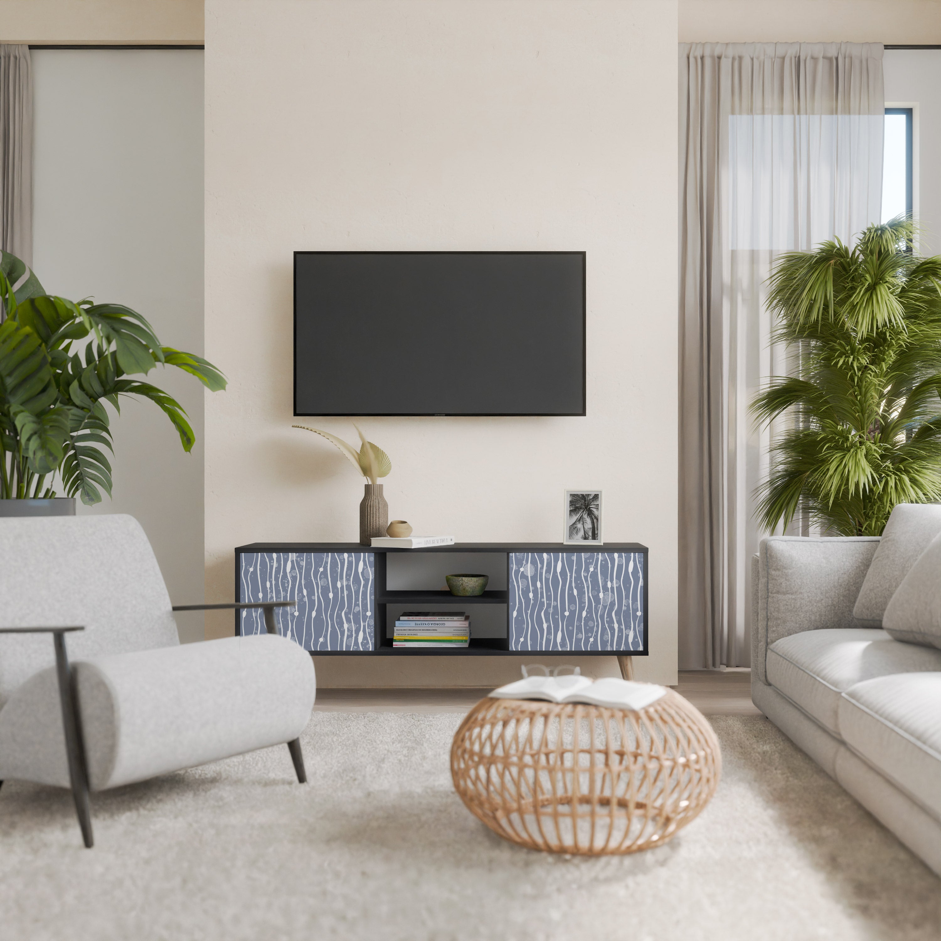 Mueble de TV de 2 puertas GRAPHITE RAIN en acabado negro
