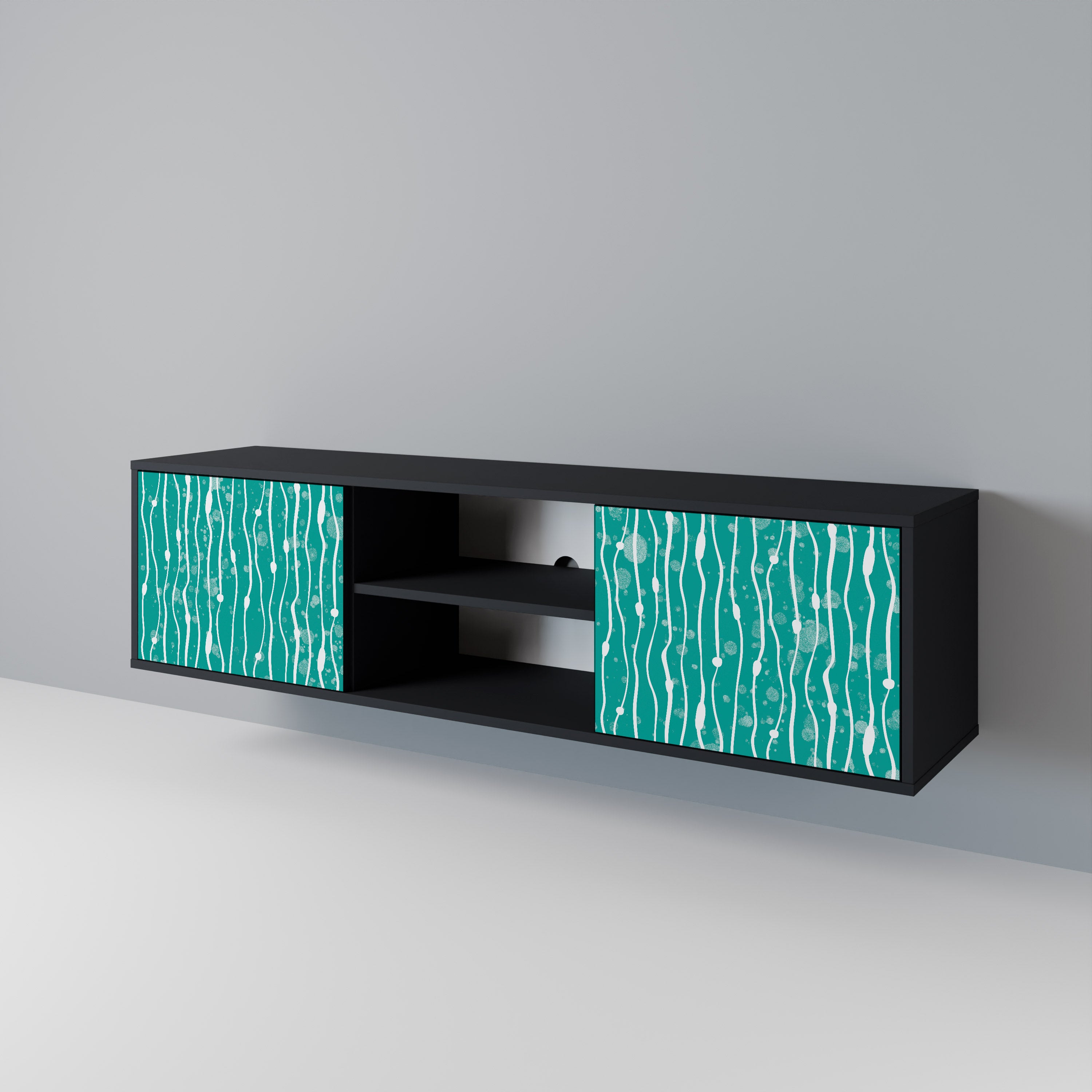 Mueble de TV de 2 puertas TURQUOISE RAIN en acabado negro