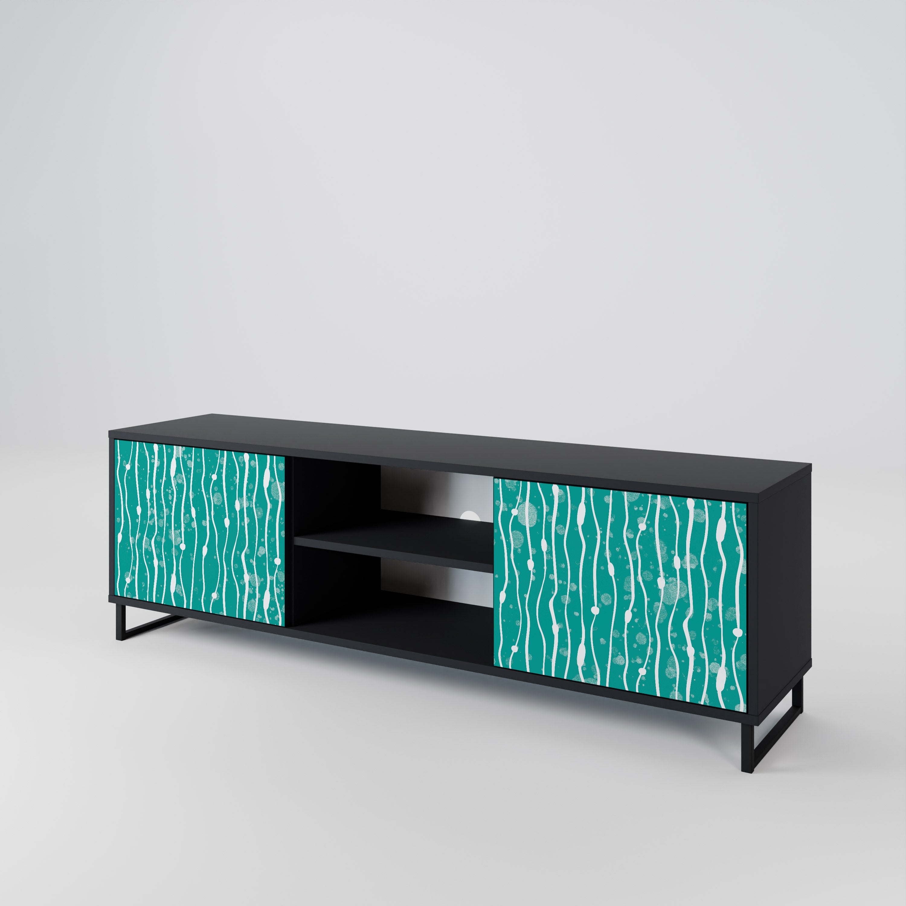 Mueble de TV de 2 puertas TURQUOISE RAIN en acabado negro