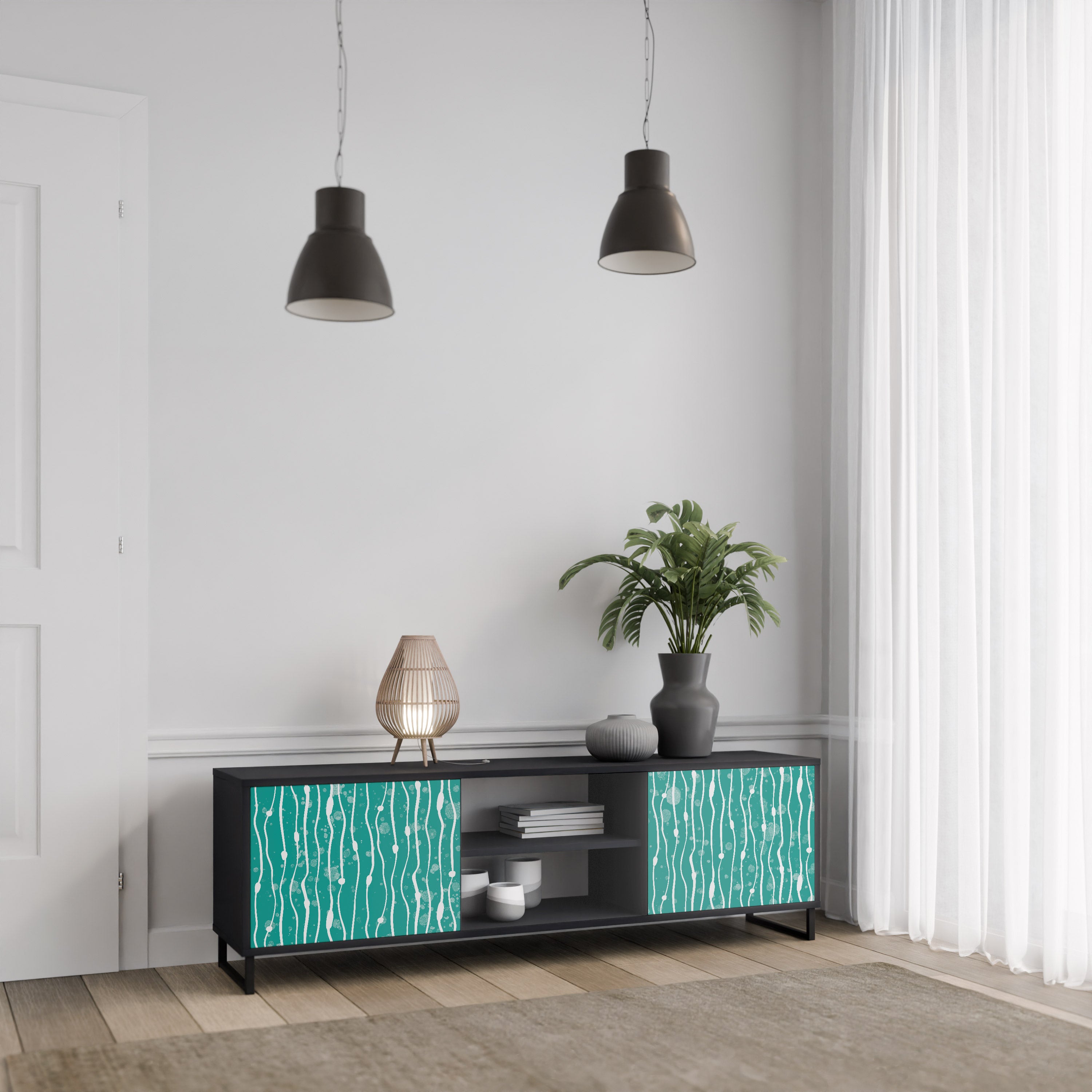 Mueble de TV de 2 puertas TURQUOISE RAIN en acabado negro