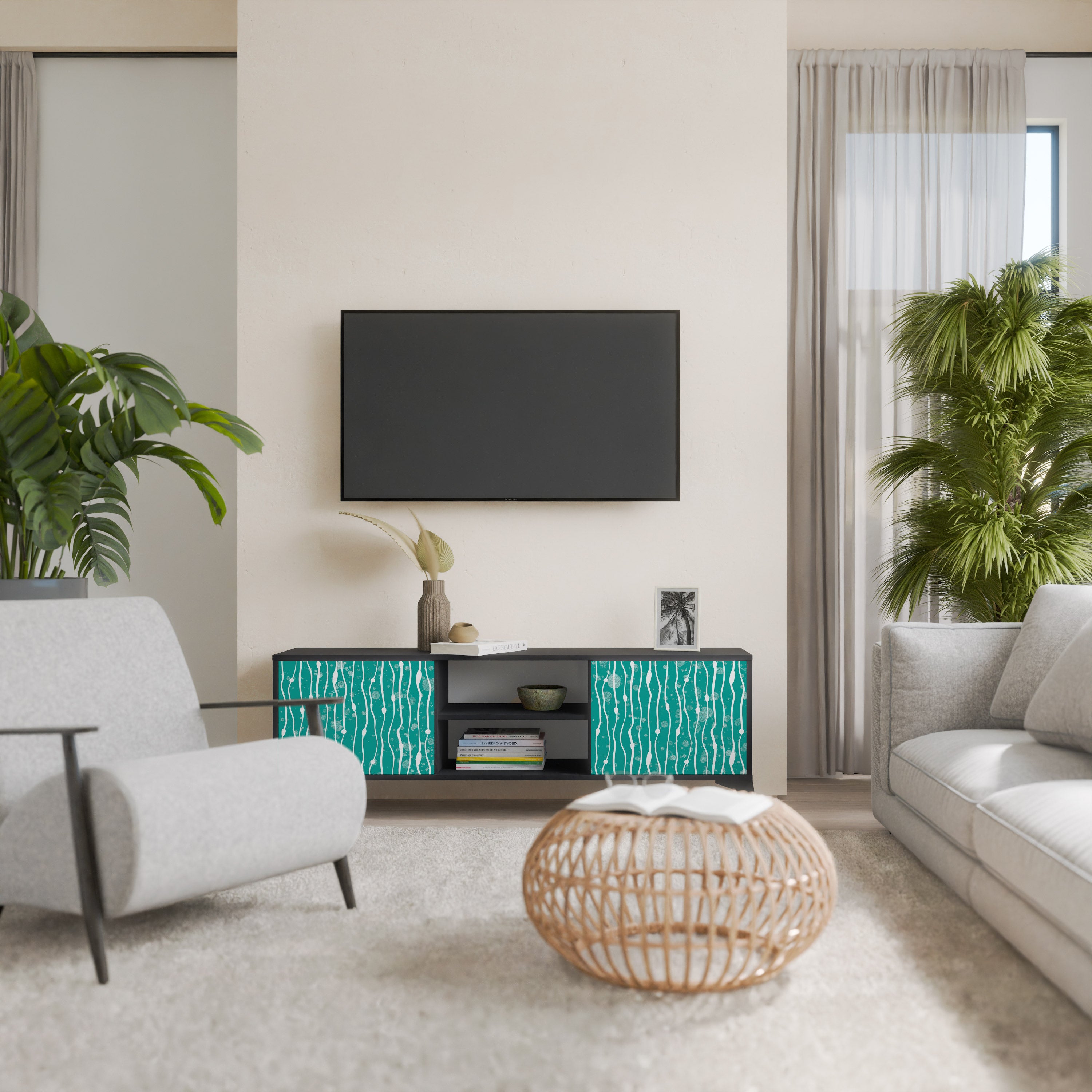 Mueble de TV de 2 puertas TURQUOISE RAIN en acabado negro