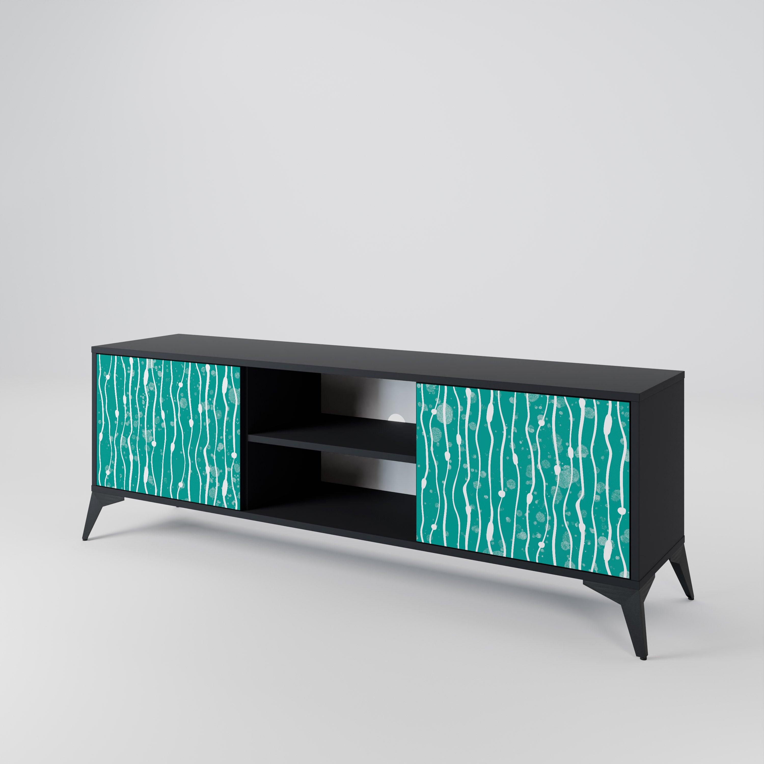 Mueble de TV de 2 puertas TURQUOISE RAIN en acabado negro