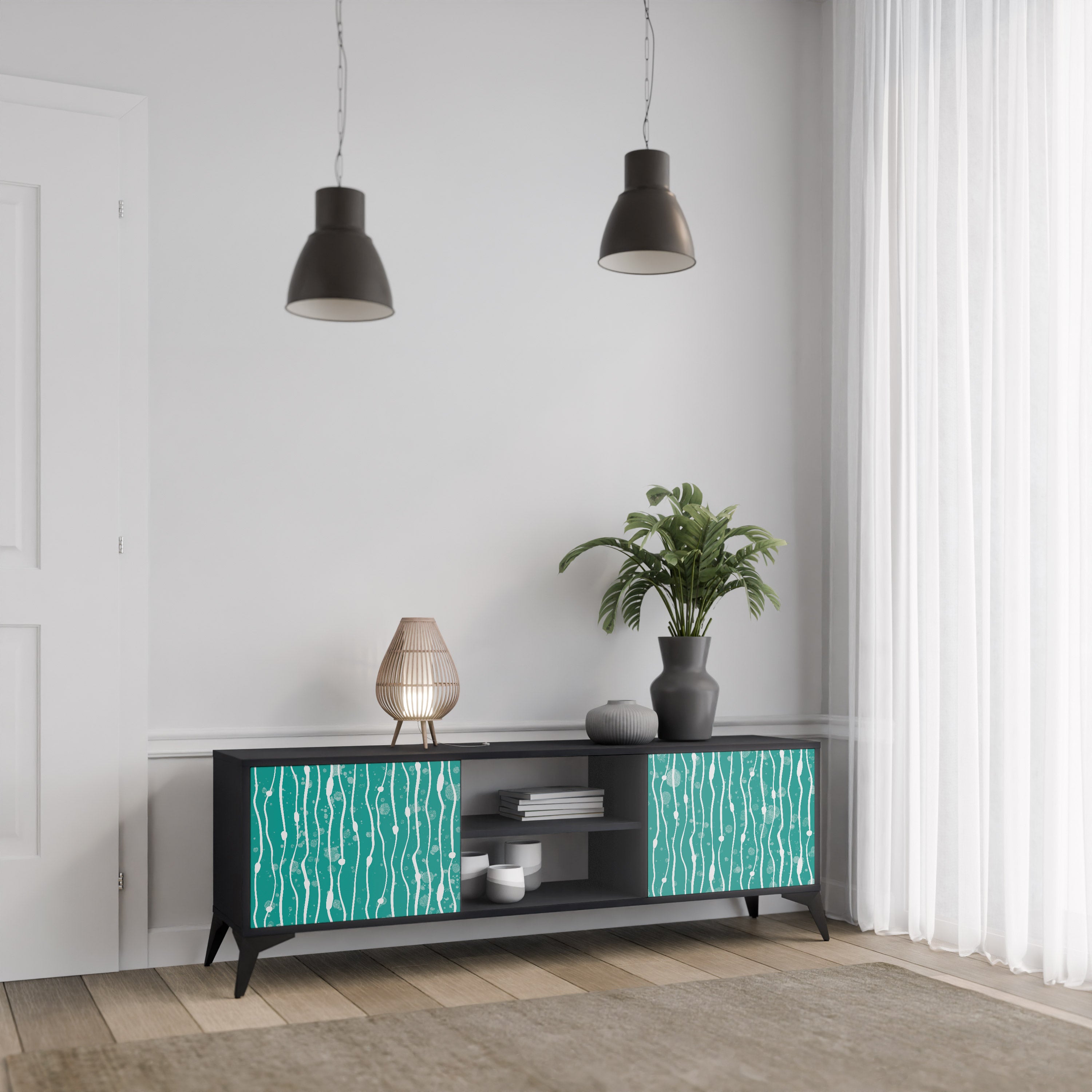 Mueble de TV de 2 puertas TURQUOISE RAIN en acabado negro