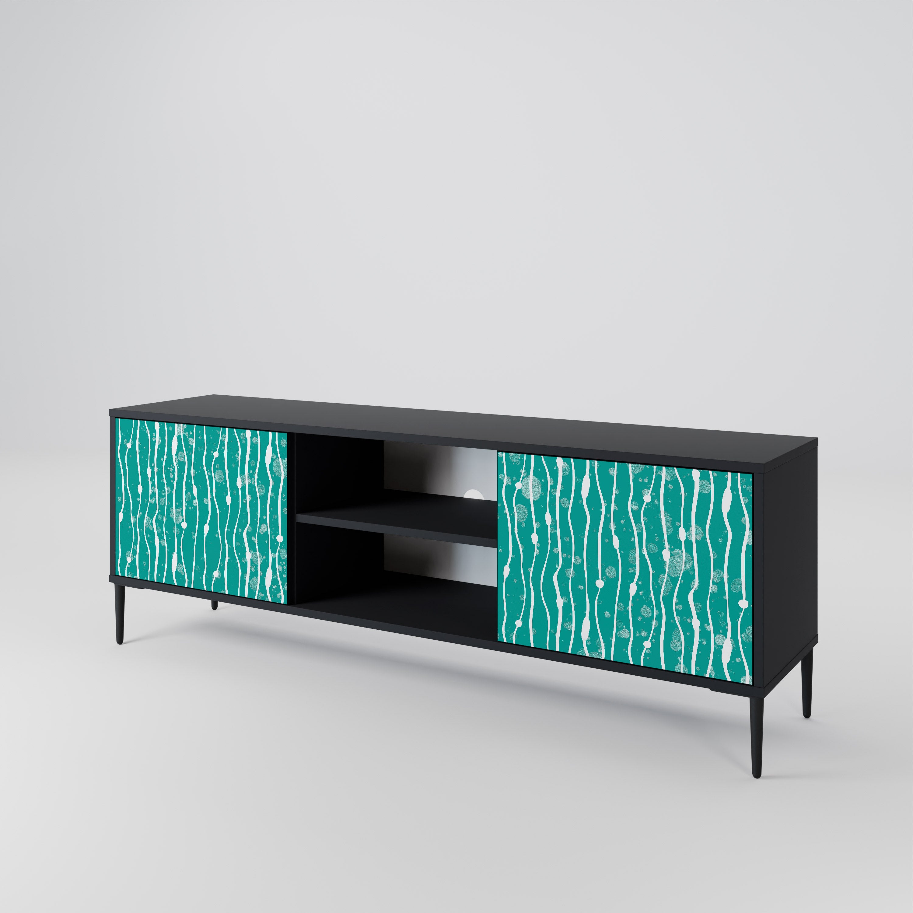 Mueble de TV de 2 puertas TURQUOISE RAIN en acabado negro