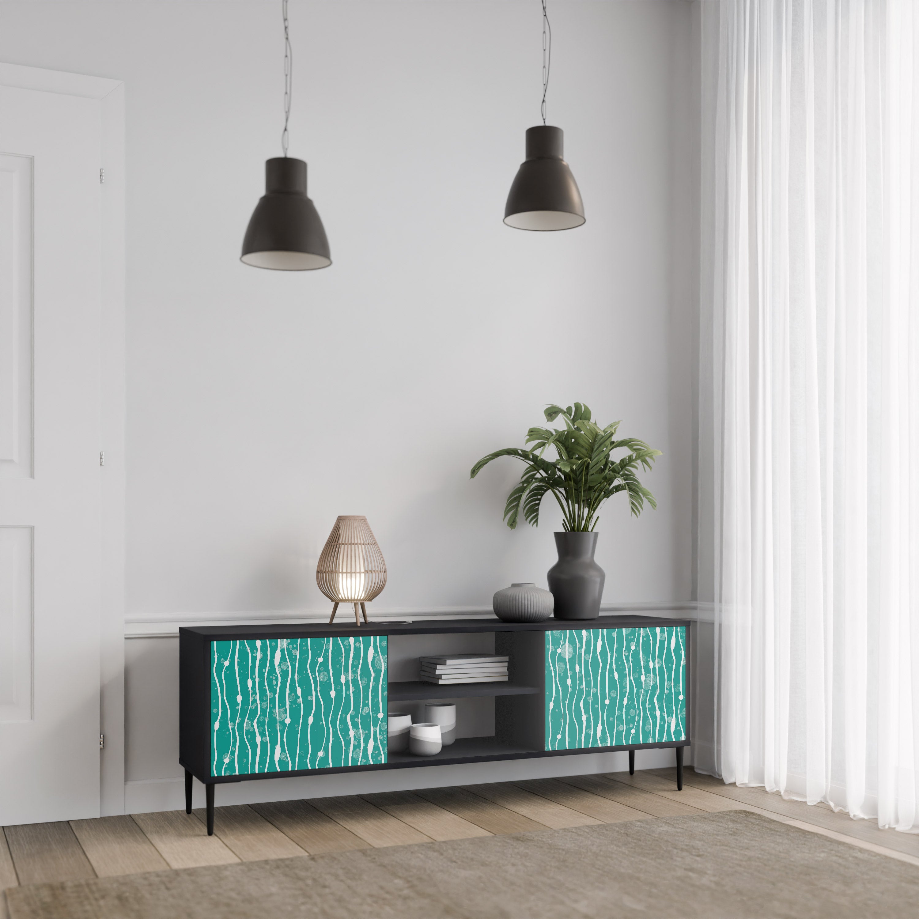 Mueble de TV de 2 puertas TURQUOISE RAIN en acabado negro