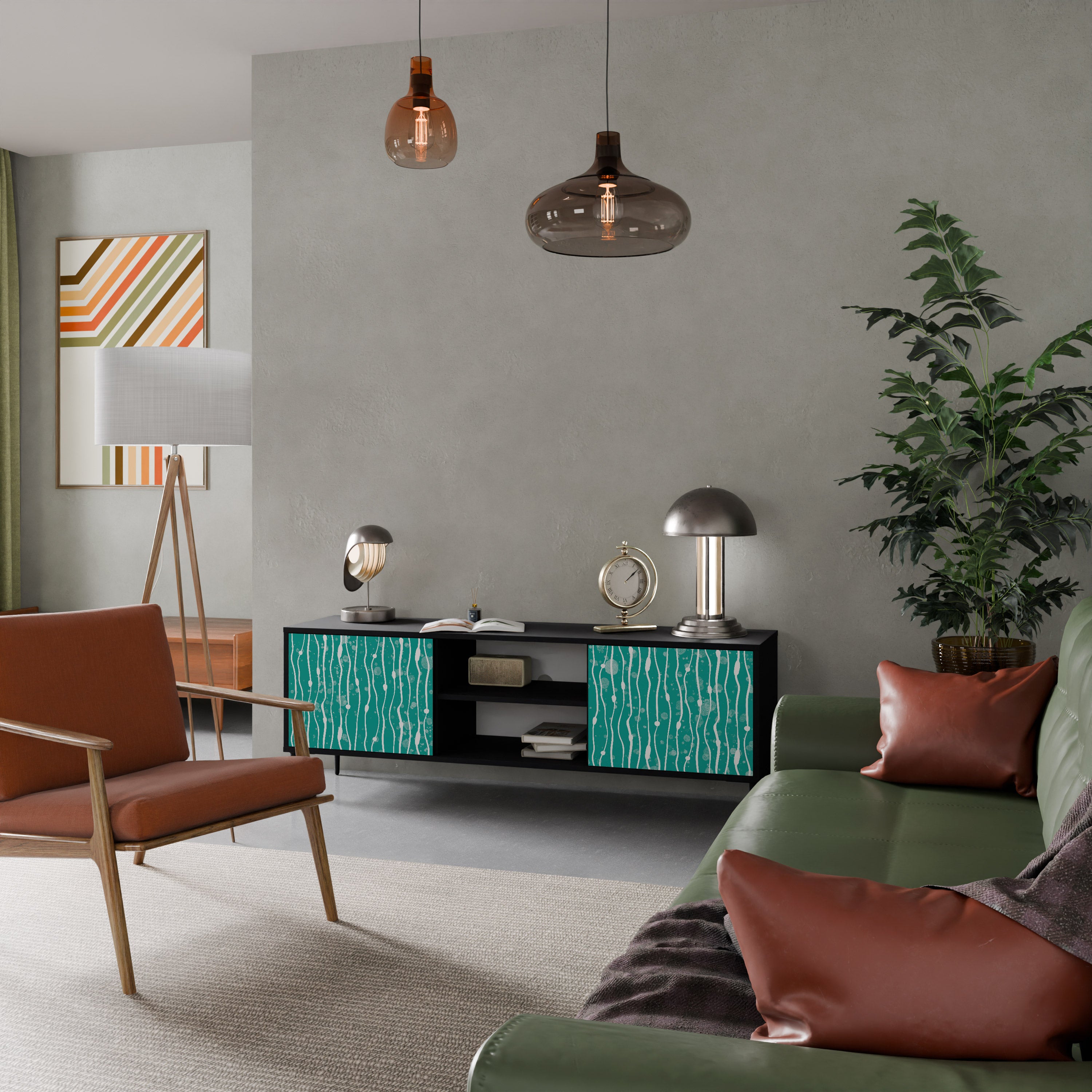 Mueble de TV de 2 puertas TURQUOISE RAIN en acabado negro