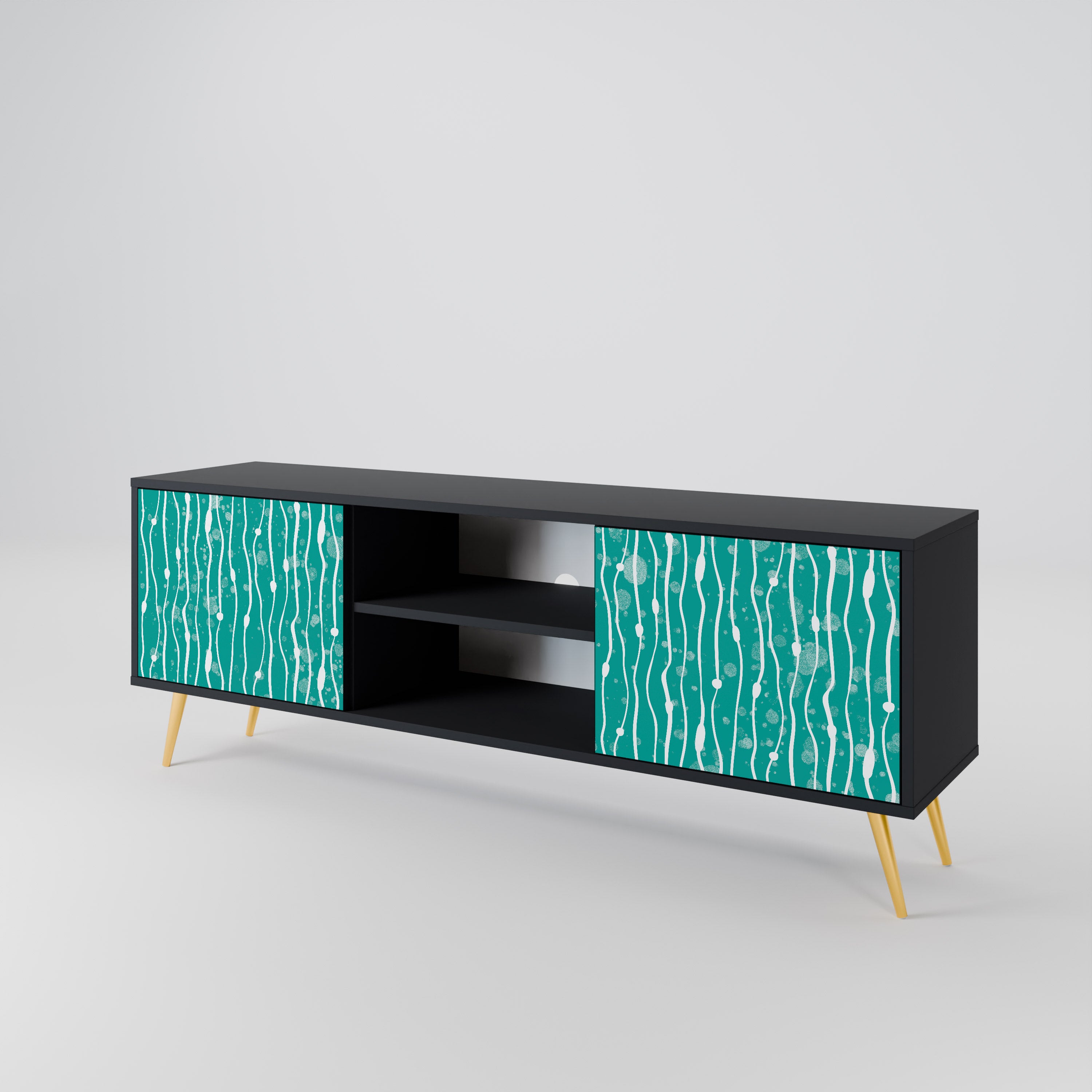 Mueble de TV de 2 puertas TURQUOISE RAIN en acabado negro