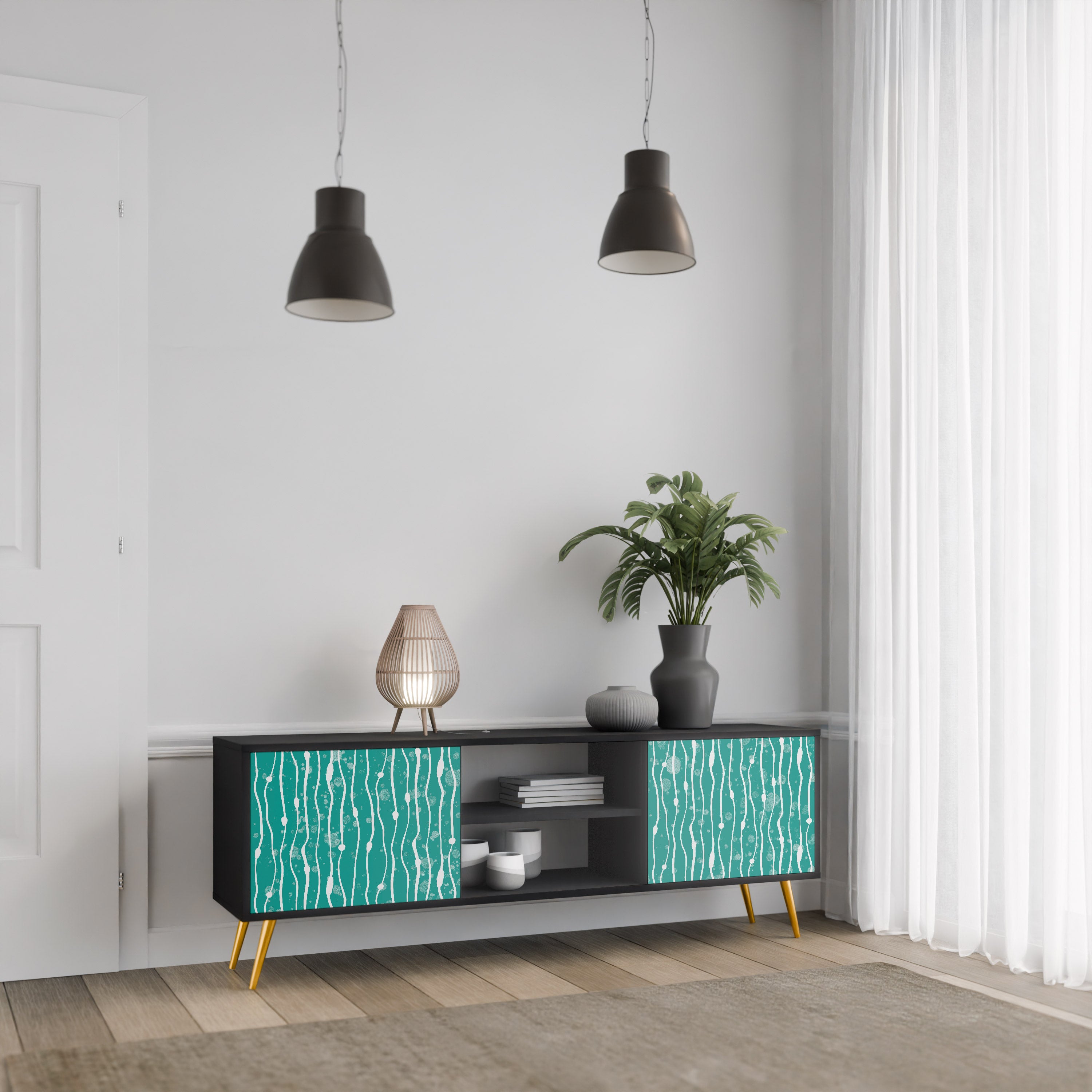Mueble de TV de 2 puertas TURQUOISE RAIN en acabado negro