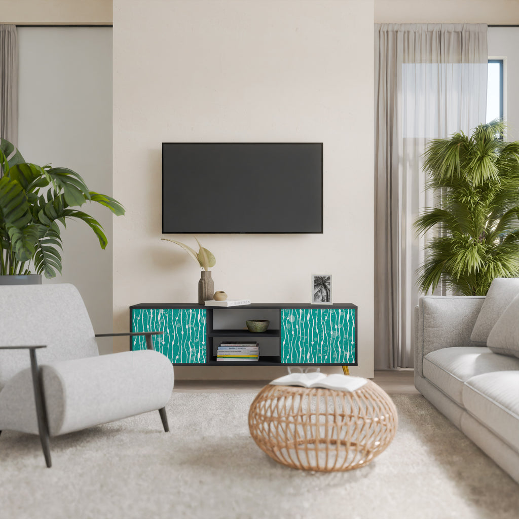 Mueble de TV de 2 puertas TURQUOISE RAIN en acabado negro