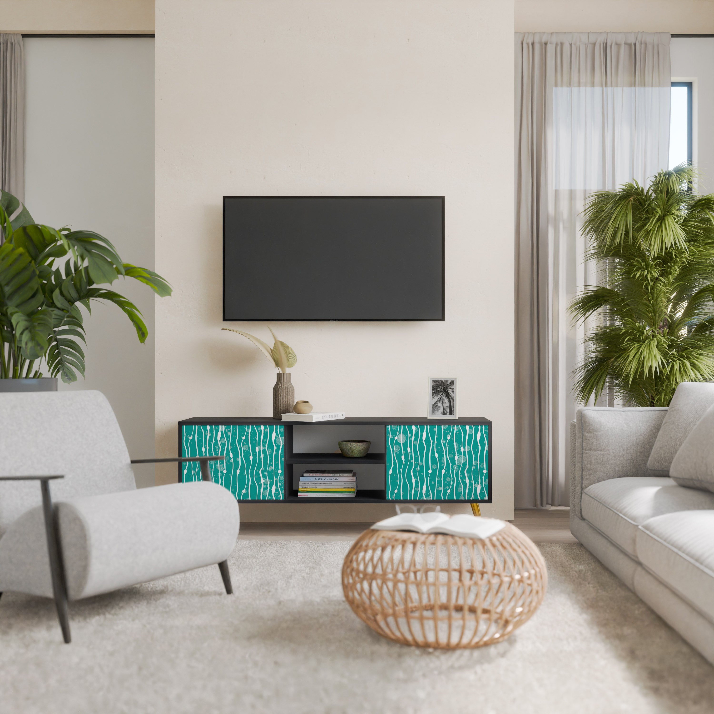 Mueble de TV de 2 puertas TURQUOISE RAIN en acabado negro