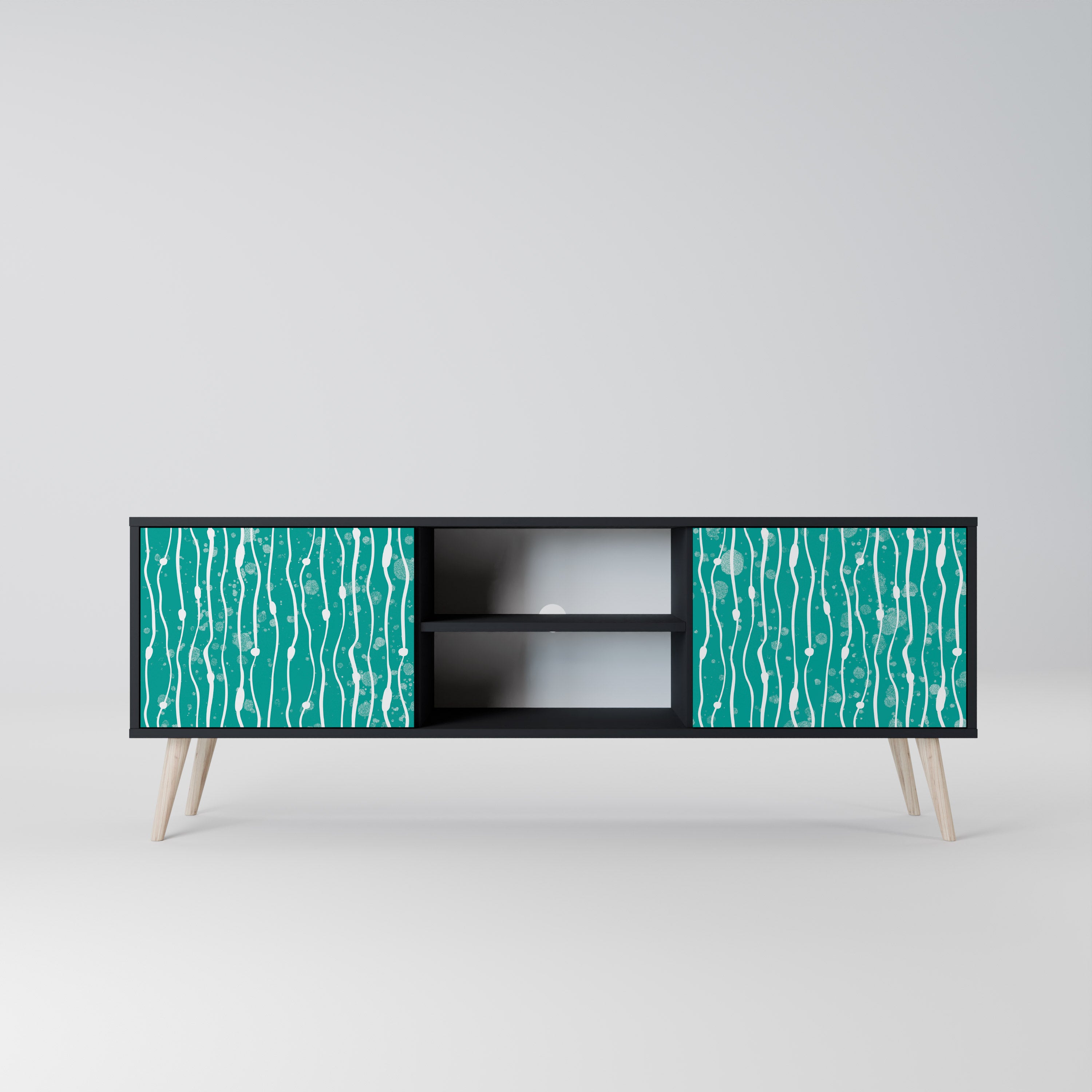 Mueble de TV de 2 puertas TURQUOISE RAIN en acabado negro
