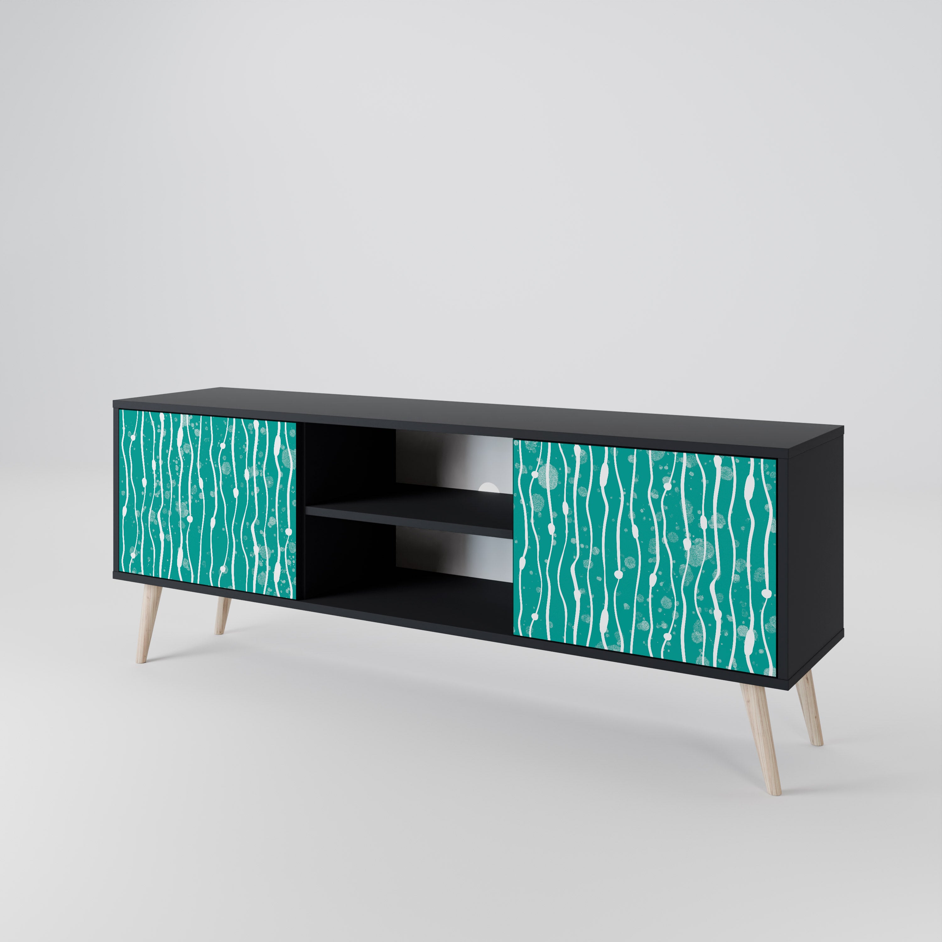 Mueble de TV de 2 puertas TURQUOISE RAIN en acabado negro