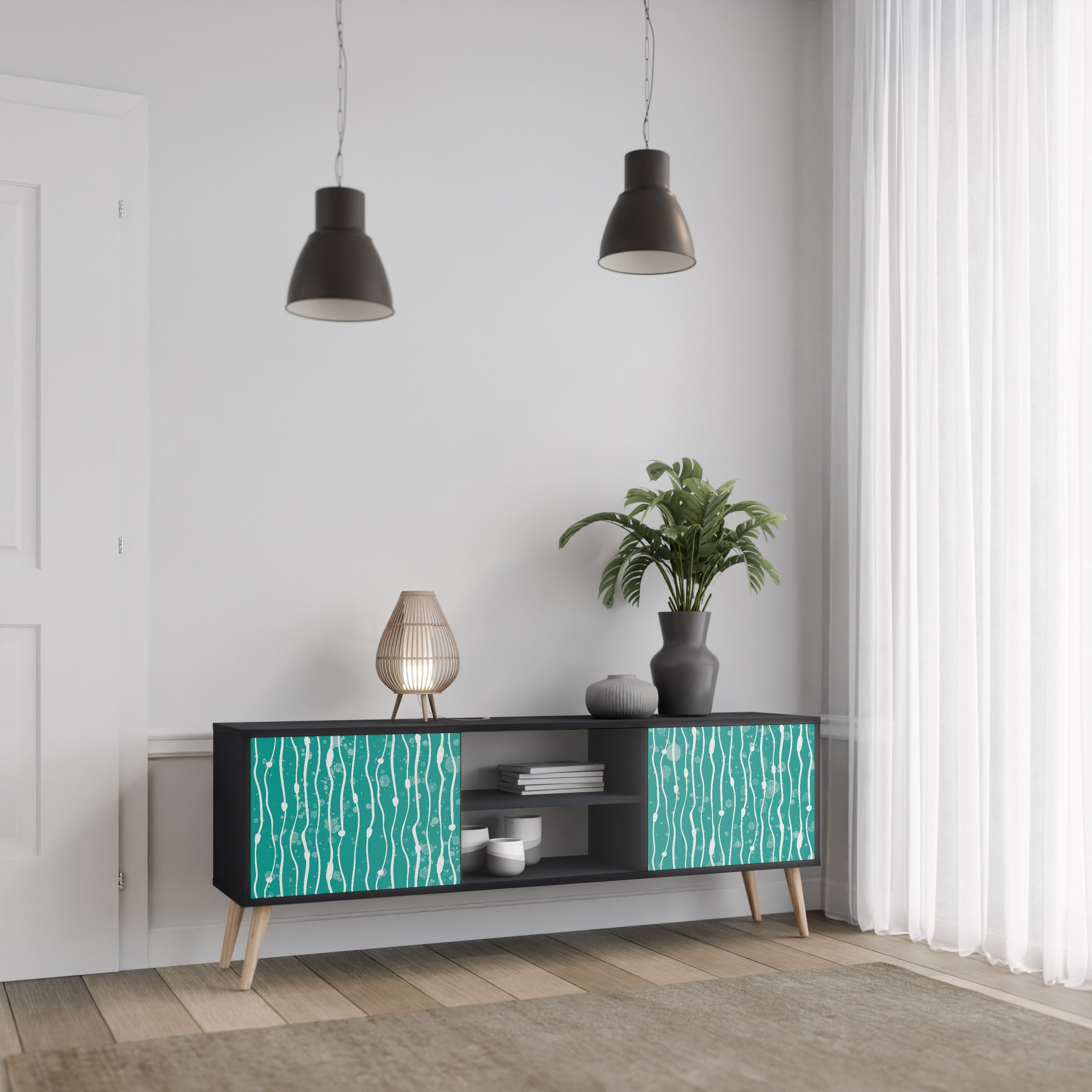 Mueble de TV de 2 puertas TURQUOISE RAIN en acabado negro
