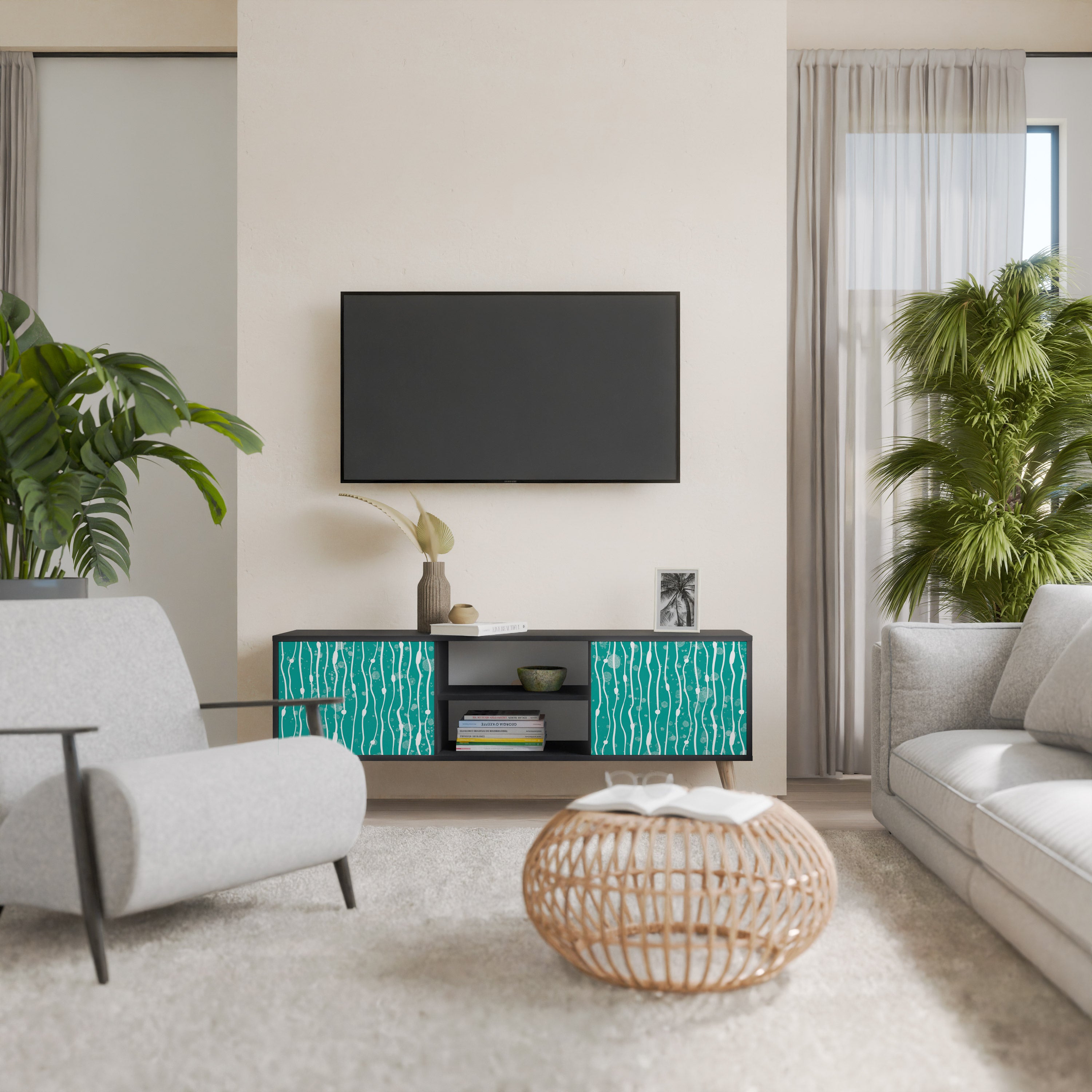 Mueble de TV de 2 puertas TURQUOISE RAIN en acabado negro