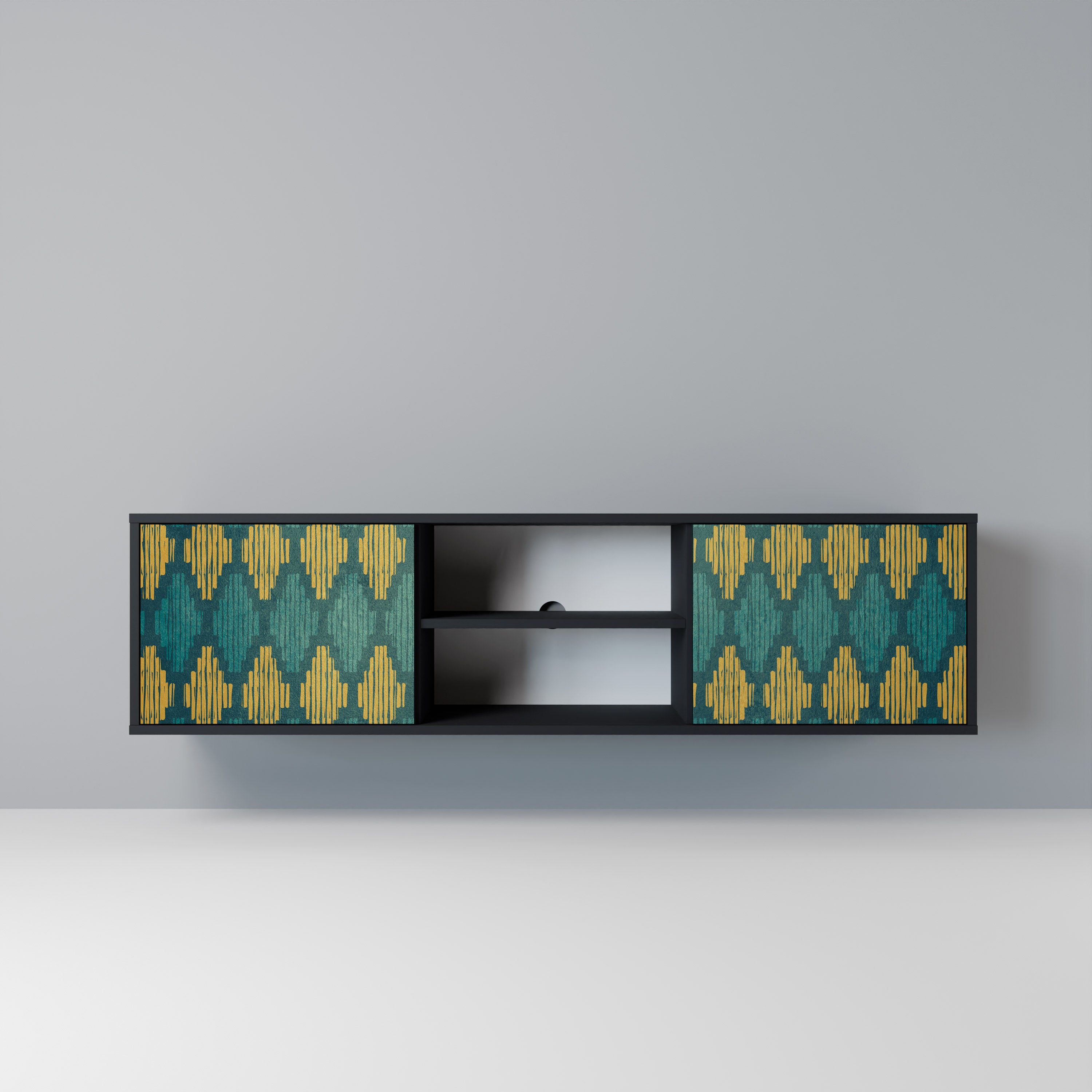 Mueble de TV de 2 puertas POLYGONS con acabado negro