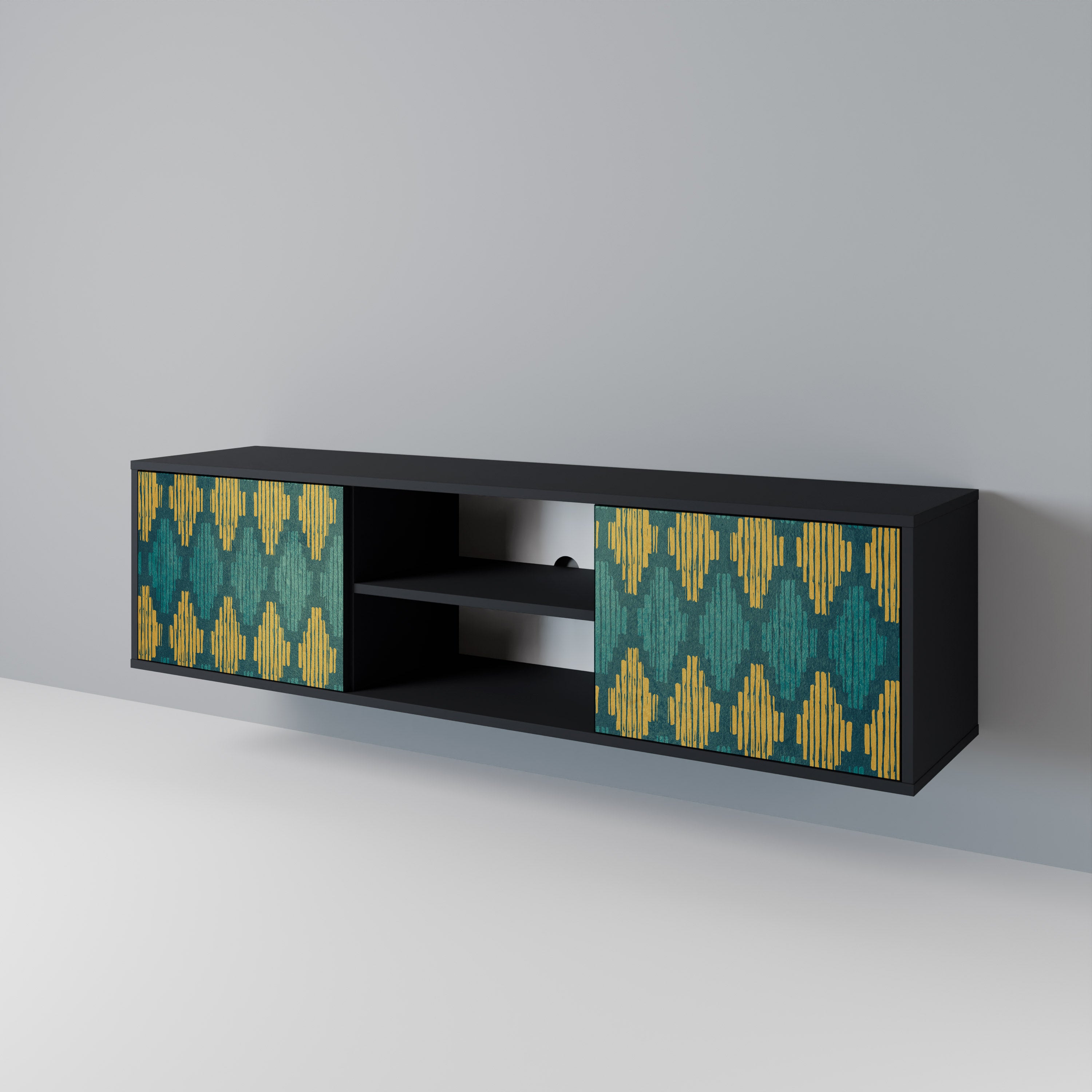 Mueble de TV de 2 puertas POLYGONS con acabado negro