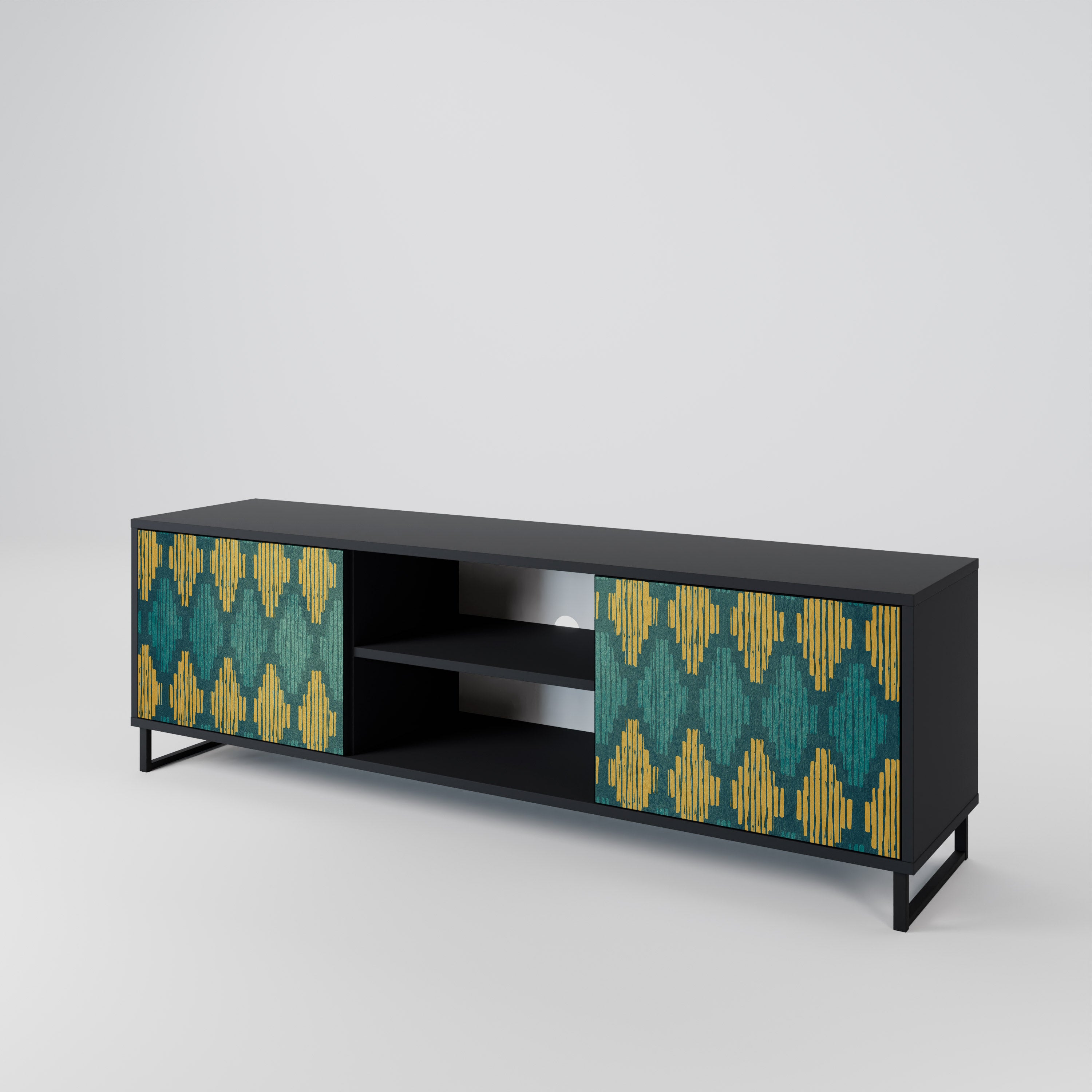 Mueble de TV de 2 puertas POLYGONS con acabado negro
